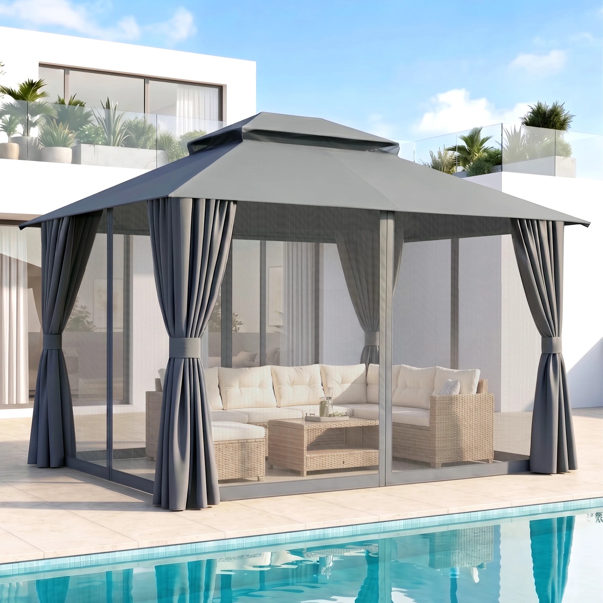 2 Instahut Gazebo Canopy Outdoor Steel Frame Patio Tent Curtains Marquee - Grey, 2 of 7
