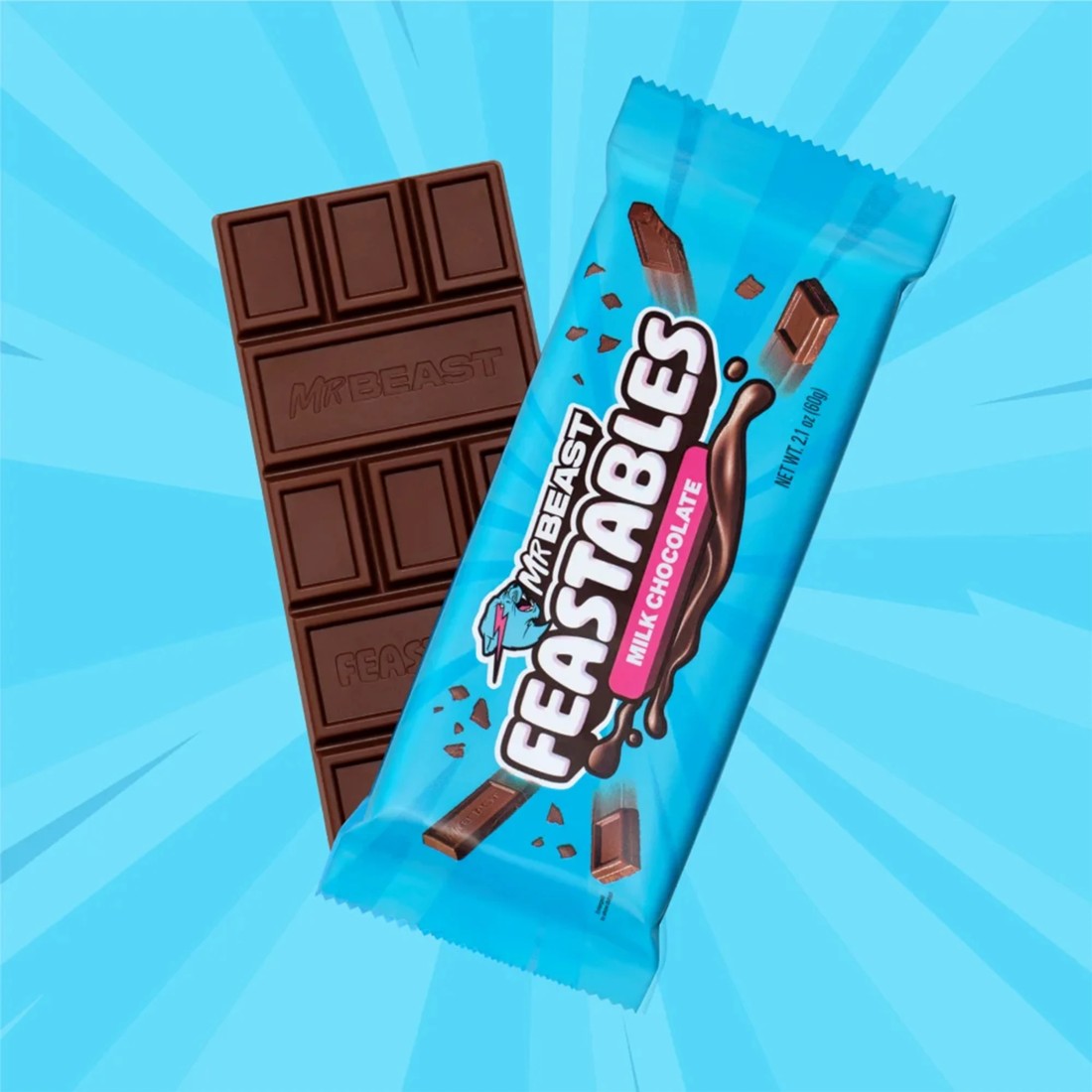 3 Mr Beast Feastables Milk Chocolate Bar 60g, 3 of 7