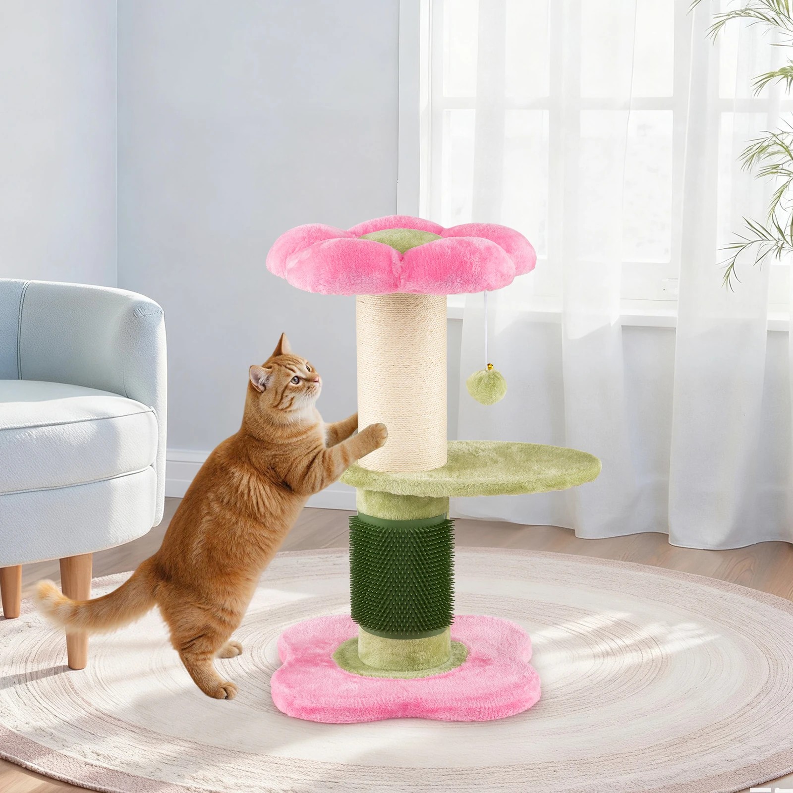 3 Costway 69cm Flower Cat Tree Small Kitten Tower w/Padded Plush Perch - Pink, 3 of 6