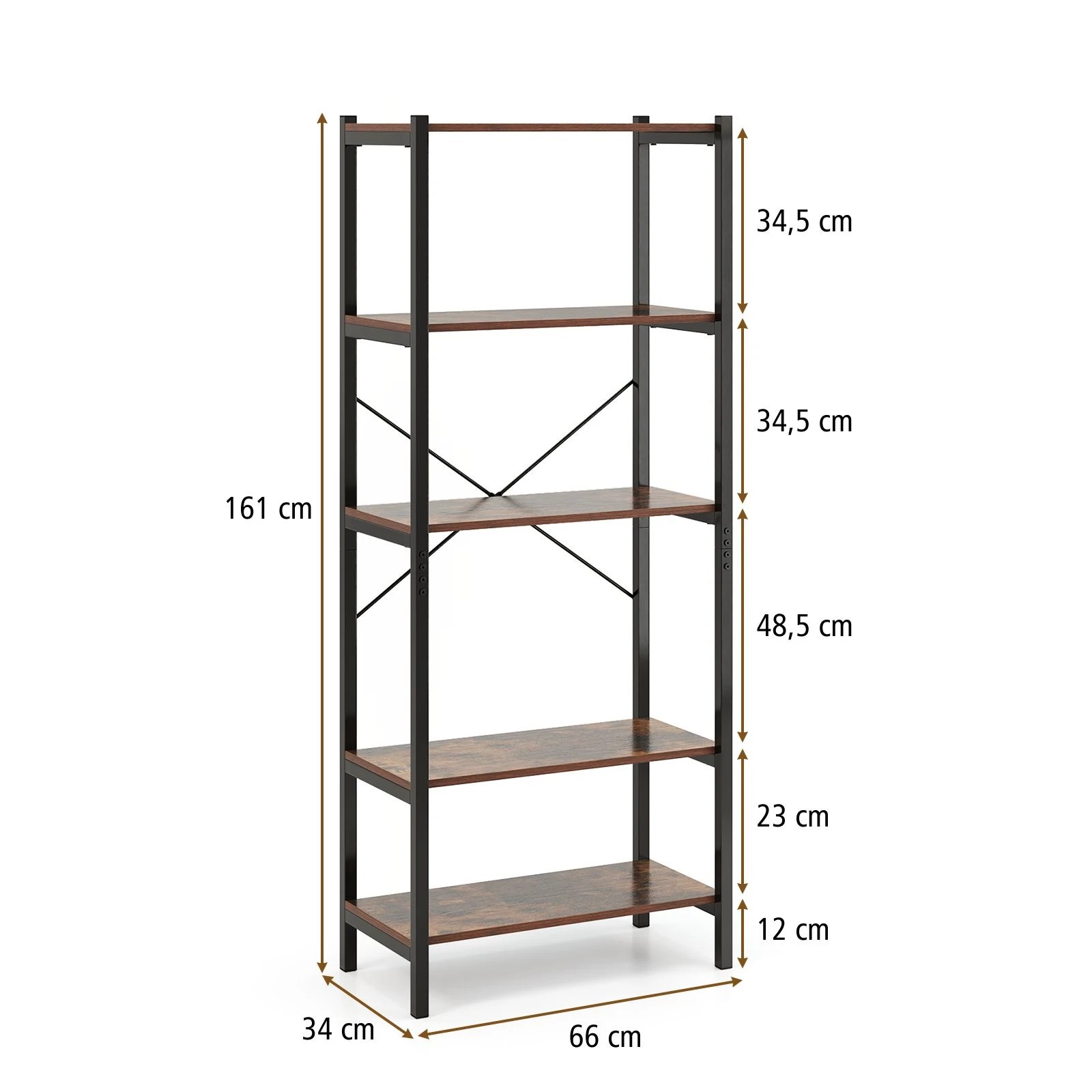 4 Costway 5-Tier Bookshelf Bookcase w/Metal Frame & Dual Anti-Tipping Kits Storage Rack - Brown, 4 of 5