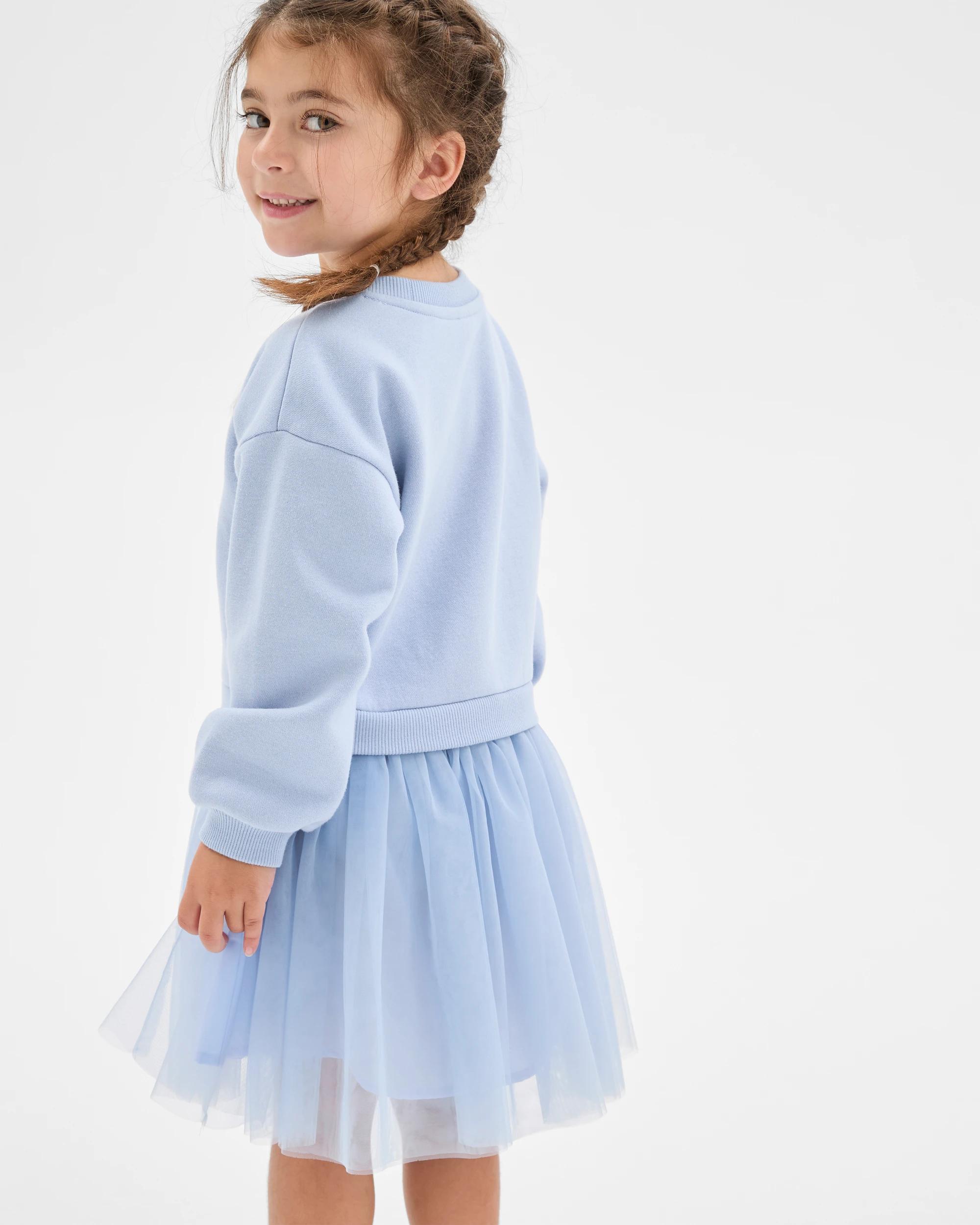 3 Target Kids Australian Cotton Blend Fleece Tulle Jumper Dress BLUE FLOWER, 3 of 6