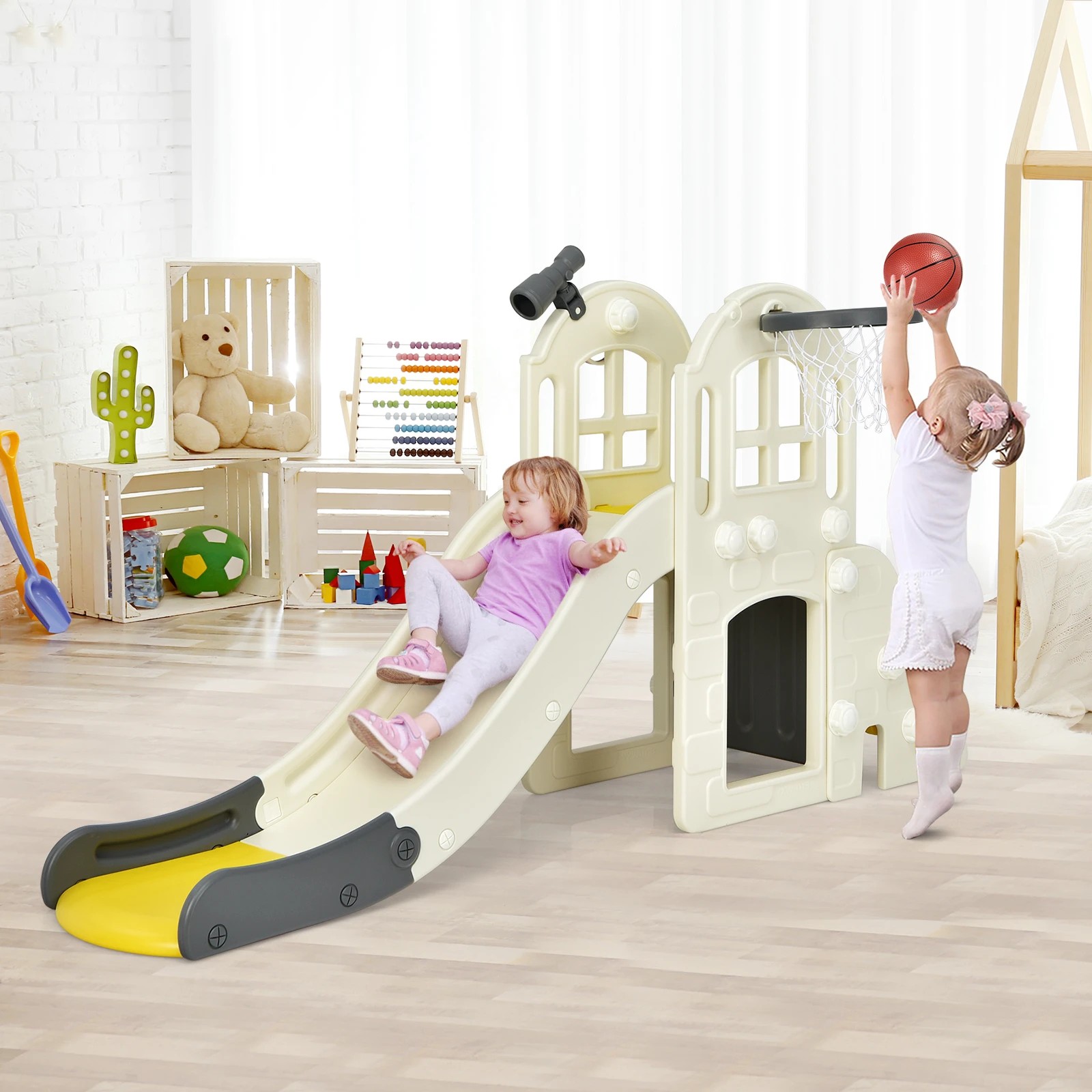 1 Costway Slide Sets Climber Tunnel House Indoor Play Center - Yellow, 1 of 2