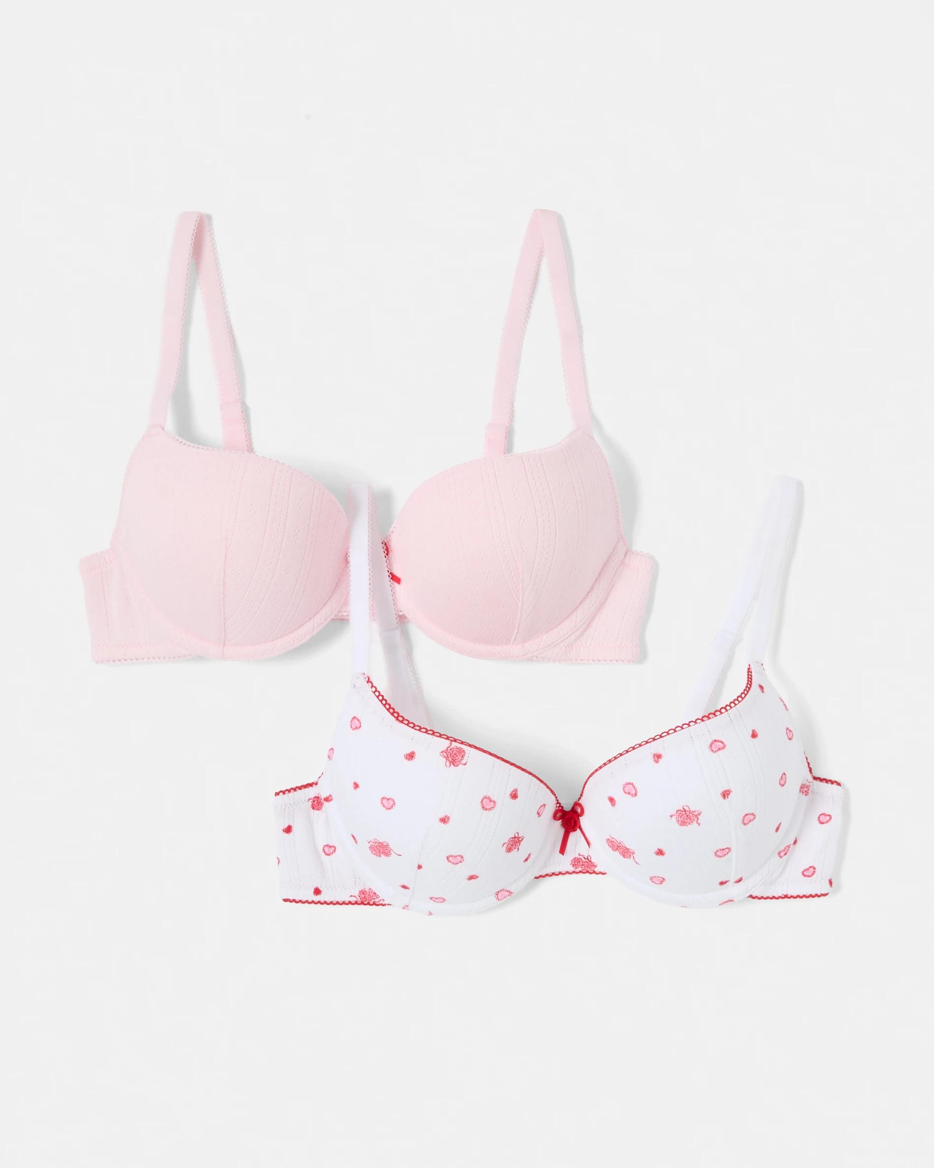 1 2 Pack Pointelle Print Push-Up Bra Heart Lock, 1 of 10