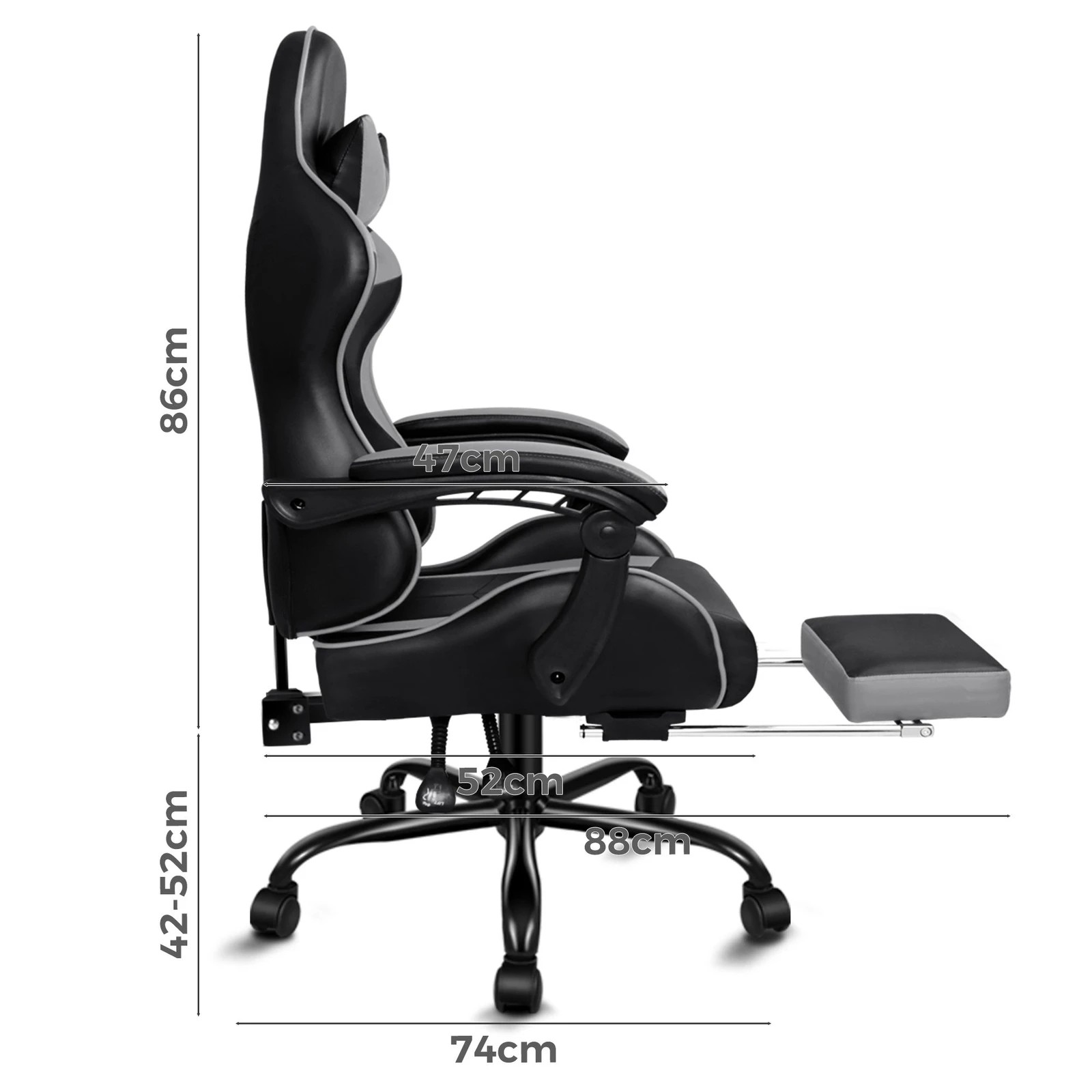 3 Alfordson Gaming Chair Office Executive Racing Footrest Seat PU Leather - Grey, 3 of 10