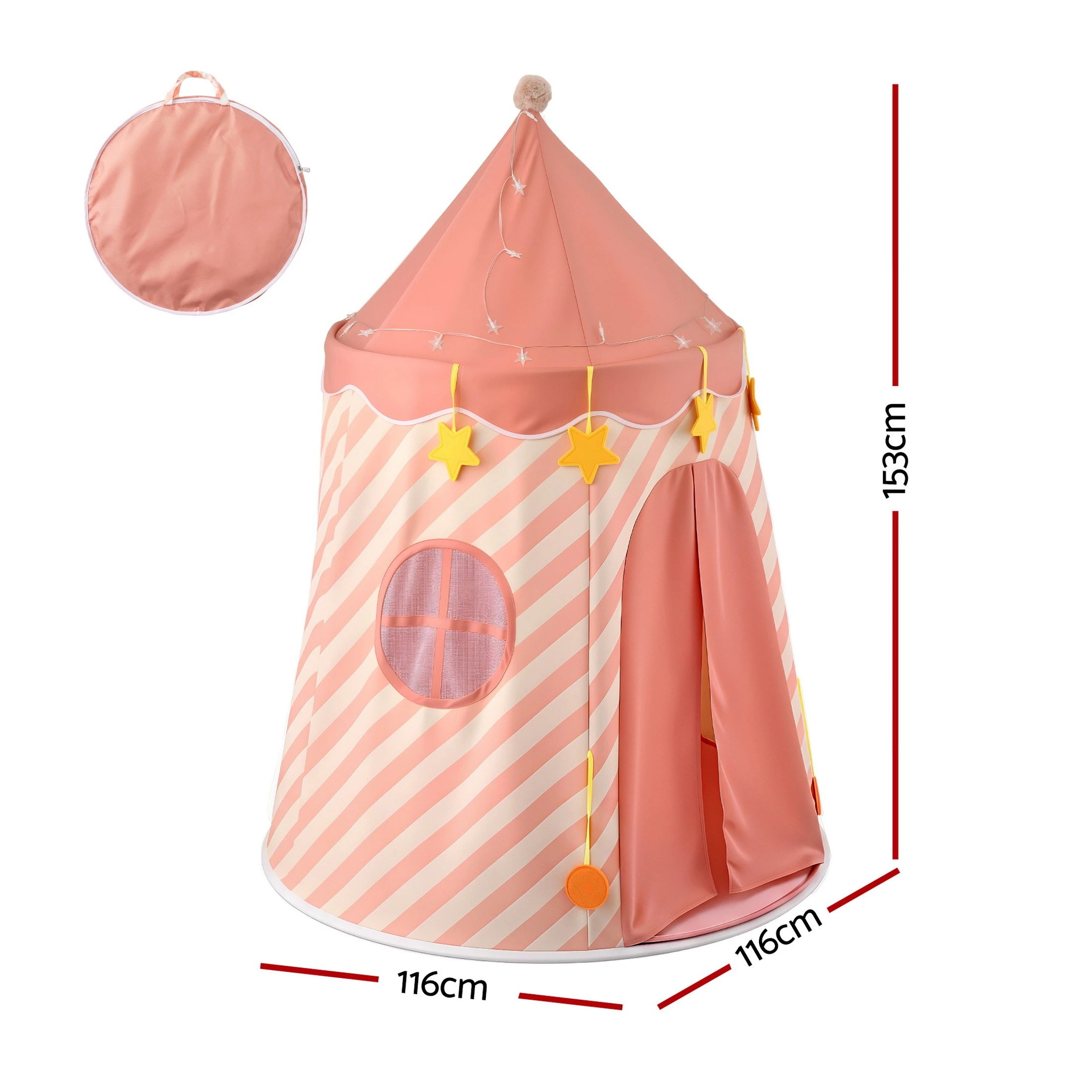 2 Keezi Kids Play Tent with Star Lights – 116x153cm Playhouse with Window & Carry Bag - Pink, 2 of 7