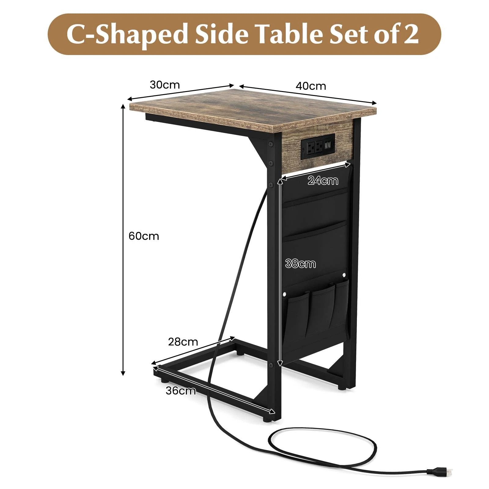 7 Costway 2 x C-Shaped Side End Table w/2 USB Ports & 1 Outlets, 7 of 10