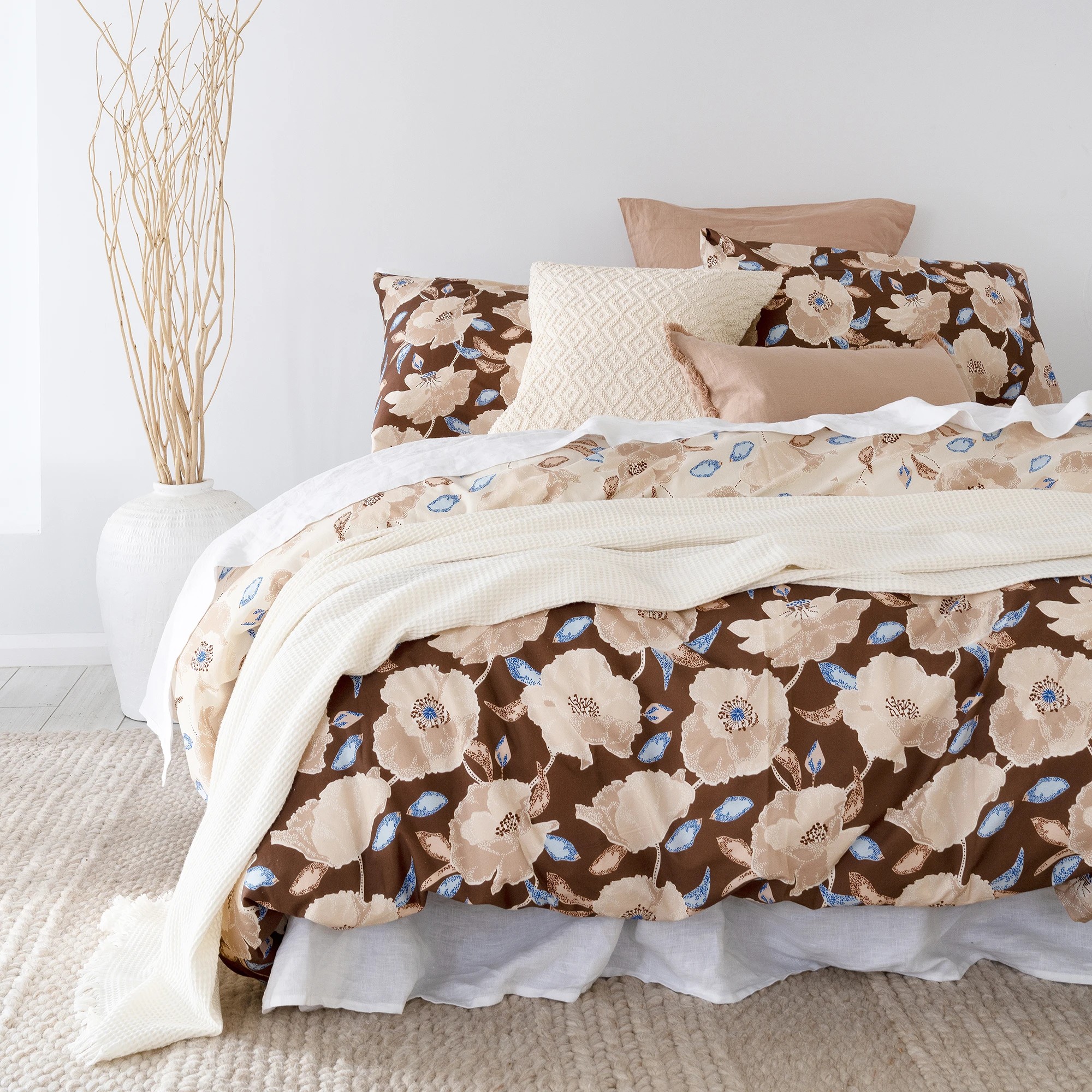 1 Bambury Faith Cotton Floral Reversible Print Quilt Cover Set - King Bed - Brown, 1 of 6