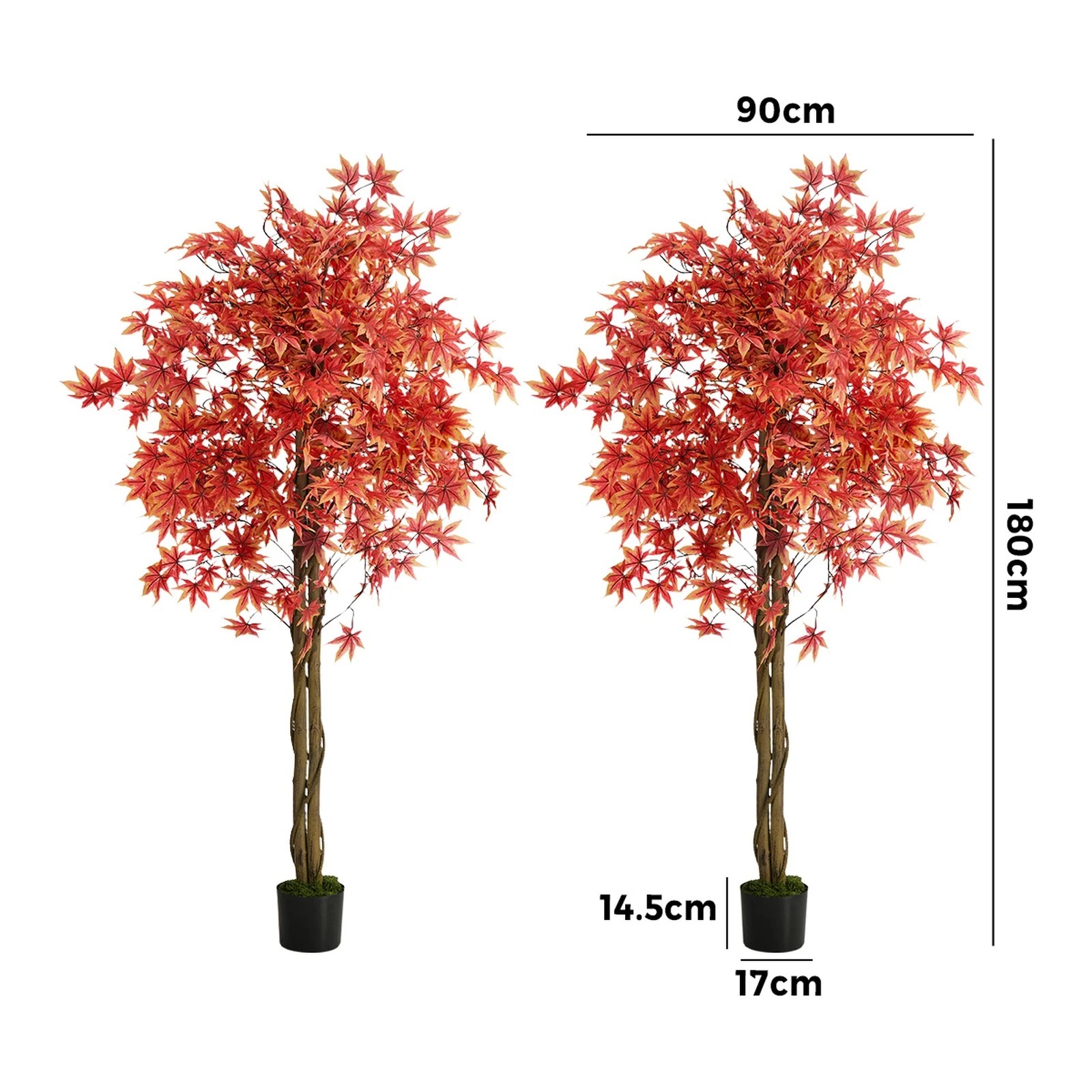 2 Livsip 2 Pack Artificial Red Maple Tree 180cm Potted Faux Plant Home Decor, 2 of 9