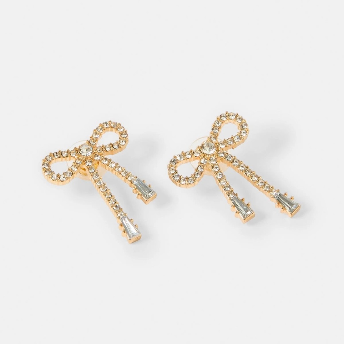 2 Diamante Bow Stud Earrings - Gold Tone, 2 of 5