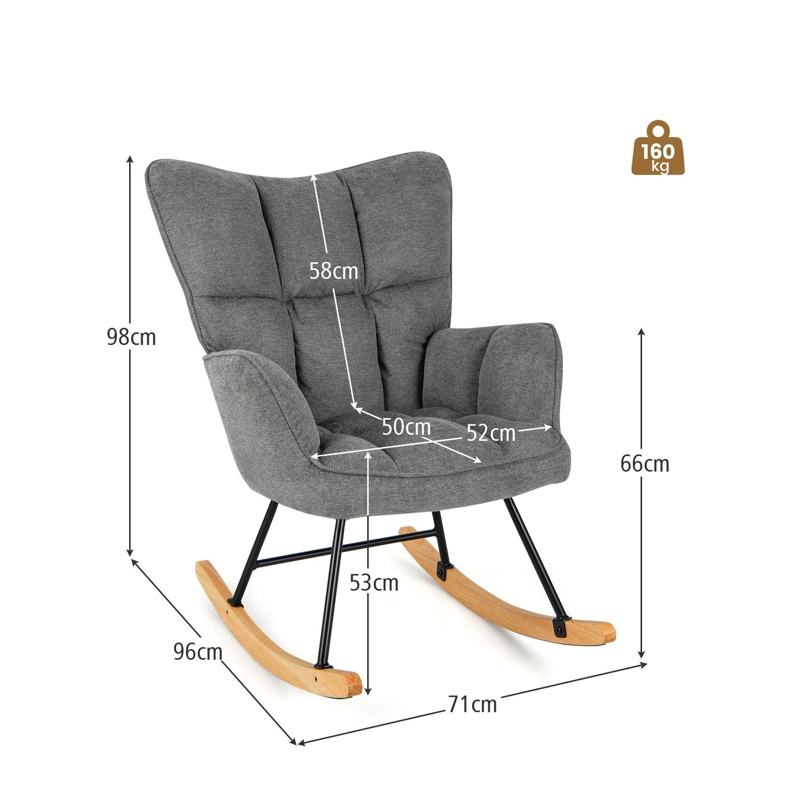 Costway Rocking Chair Modern Linen Nursery Armchair Lounge Sofa Home ...