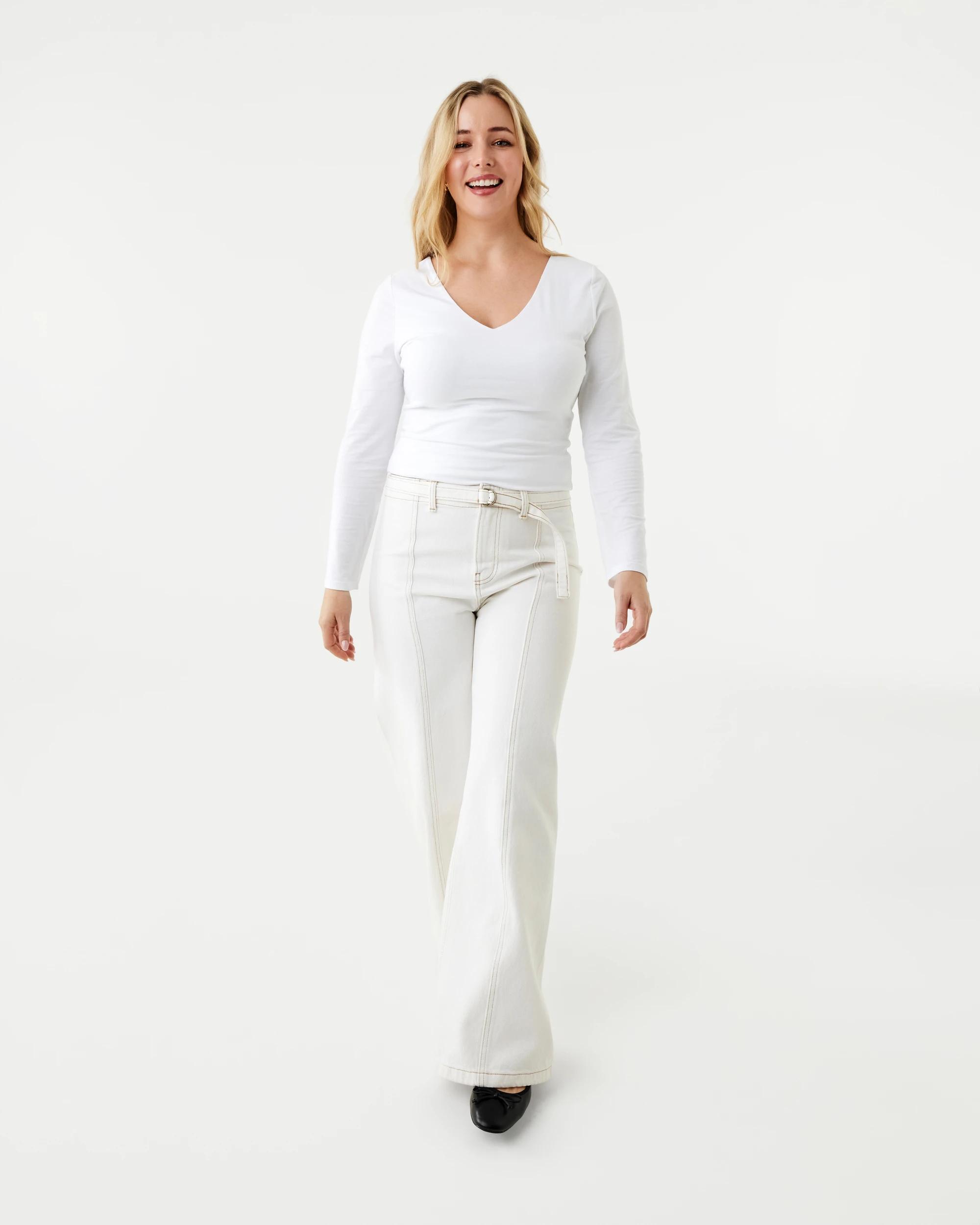 2 Long Sleeve V-Neck Top White, 2 of 7