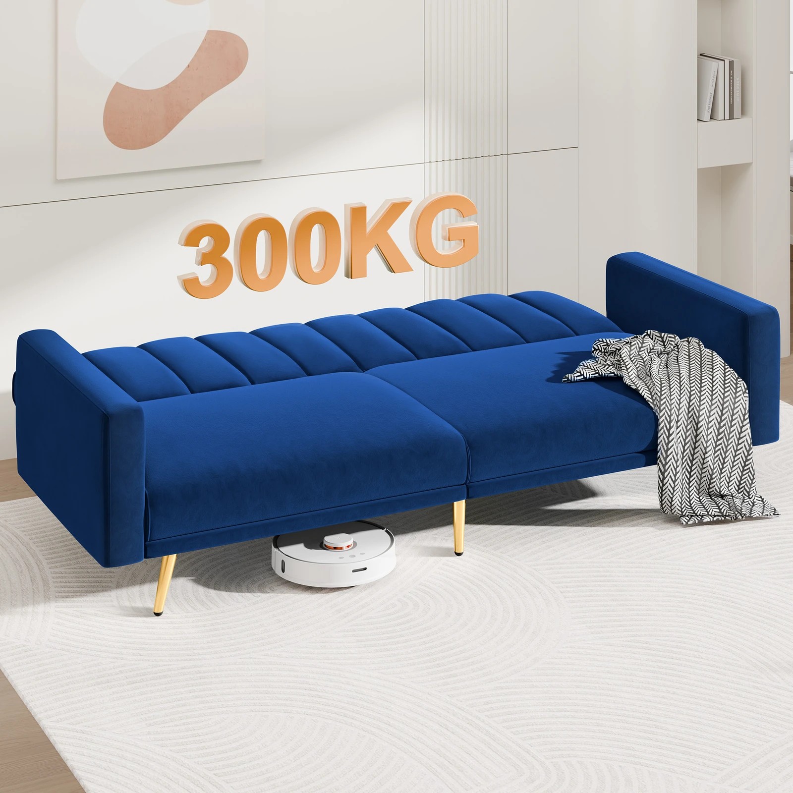 6 Alfordson Sofa Bed Couch 3 Seater Lounge Velvet - Blue, 6 of 9