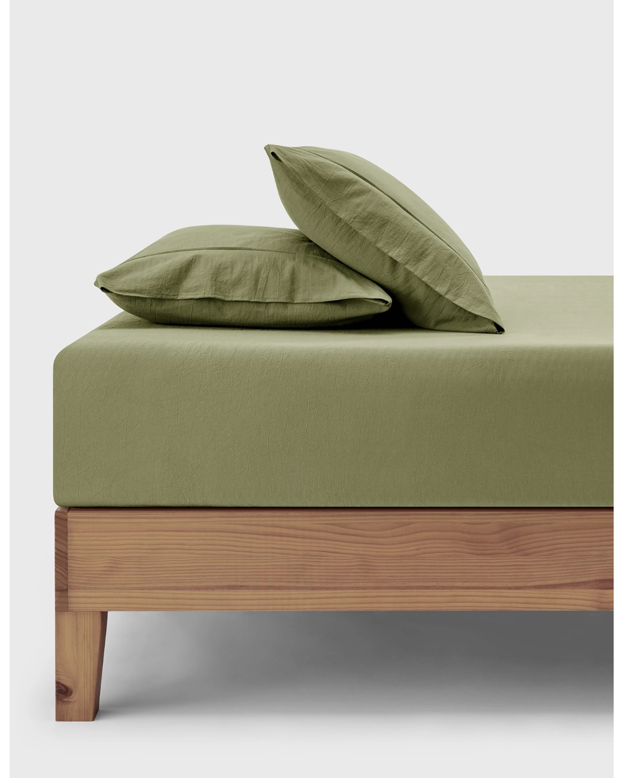 1 Dreamaker Bonnie Washed Cotton Fitted Sheet Set - Super King Bed - Olive, 1 of 6
