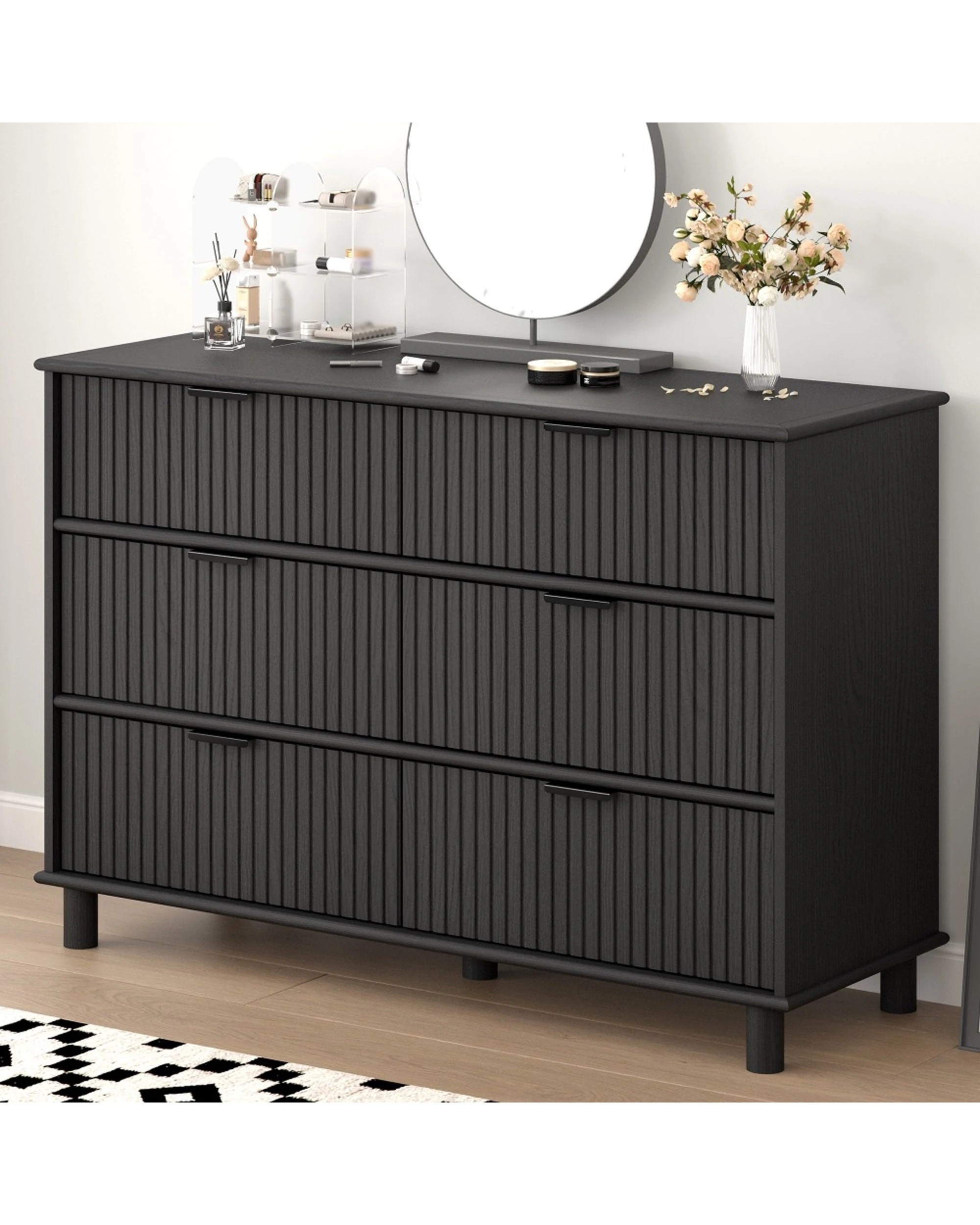 7 Alpine Bay Sorrento 6 Drawer Chest Vertical Groove Detail Storage Unit Woodgrain - Black, 7 of 8