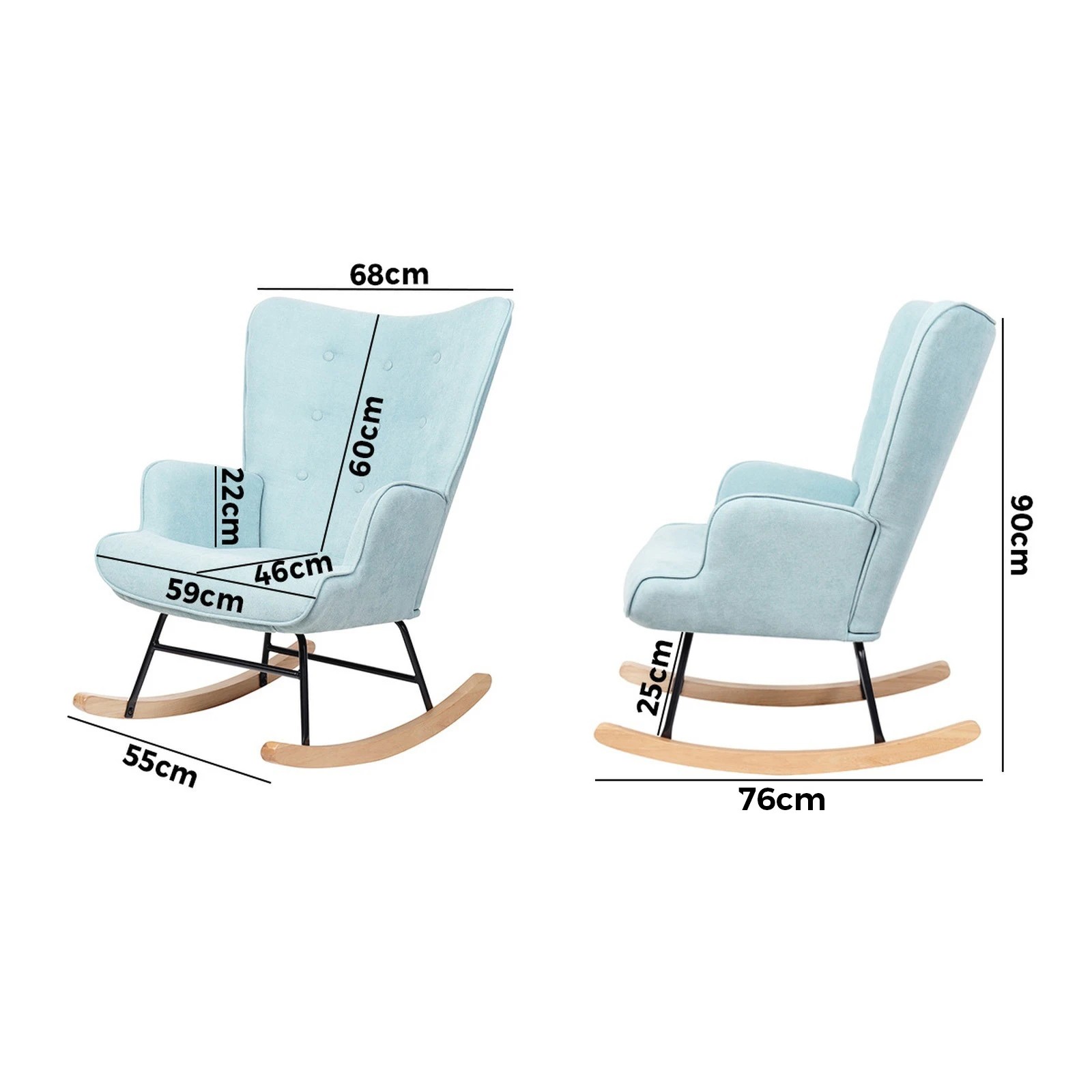 9 Oikiture Rocking Chair Nursing Armchair Linen Accent Chairs Upholstered
 - Blue, 9 of 10