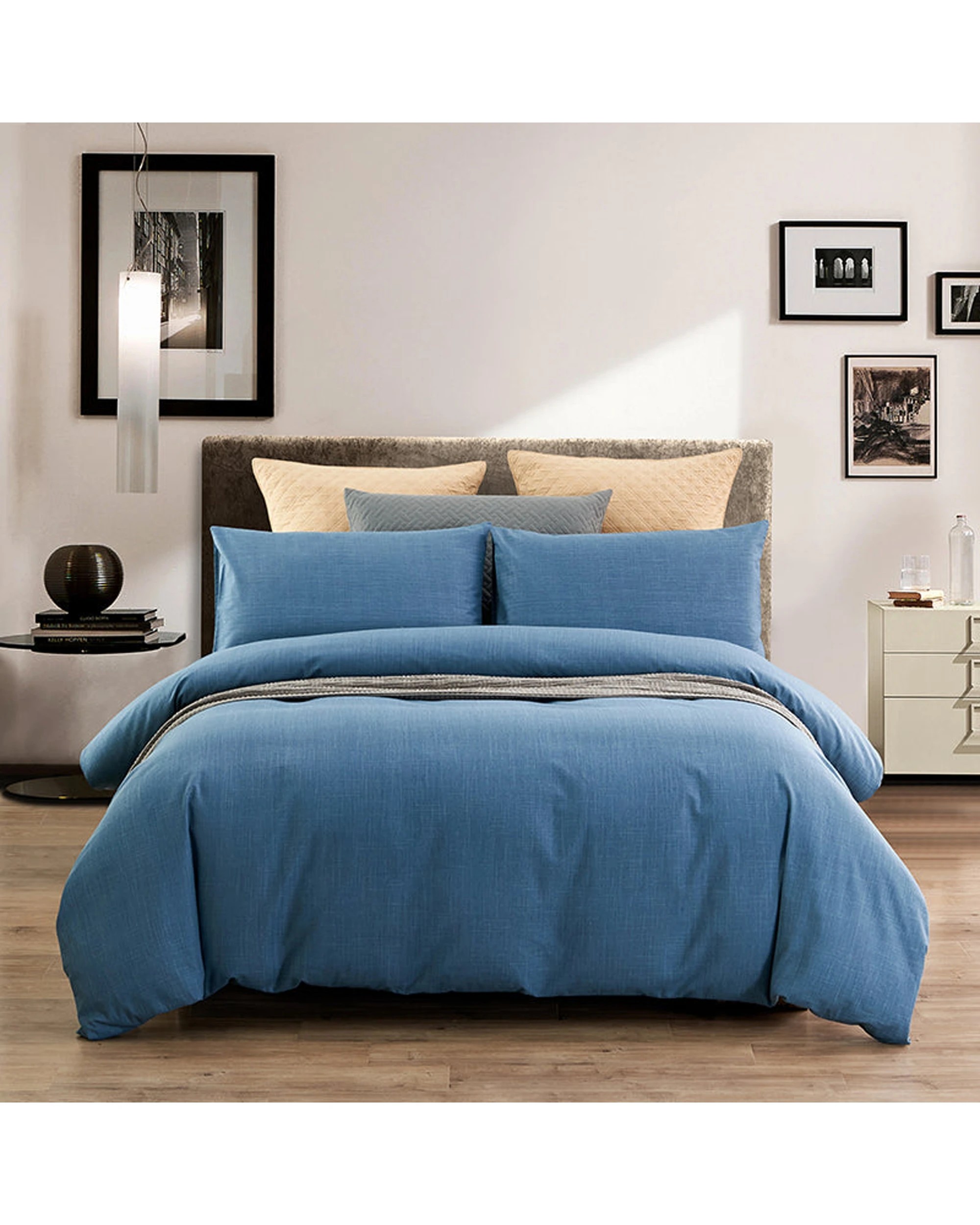 1 Cotton More 100% Slub Cotton Quilt Doona Duvet Cover Set Queen - Blue, 1 of 7