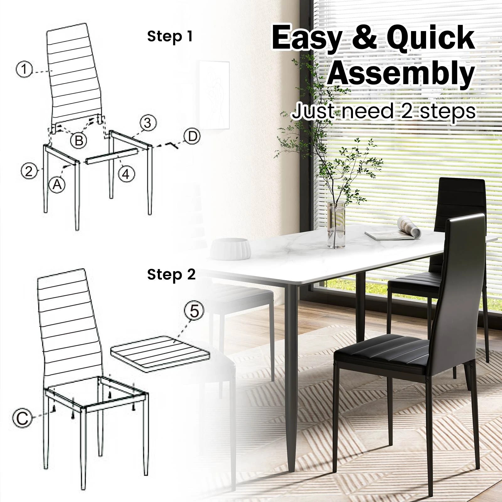 6 Costway 6x Dining Chairs PVC Leather Seat High Backrest Kitchen Chairs, 6 of 7