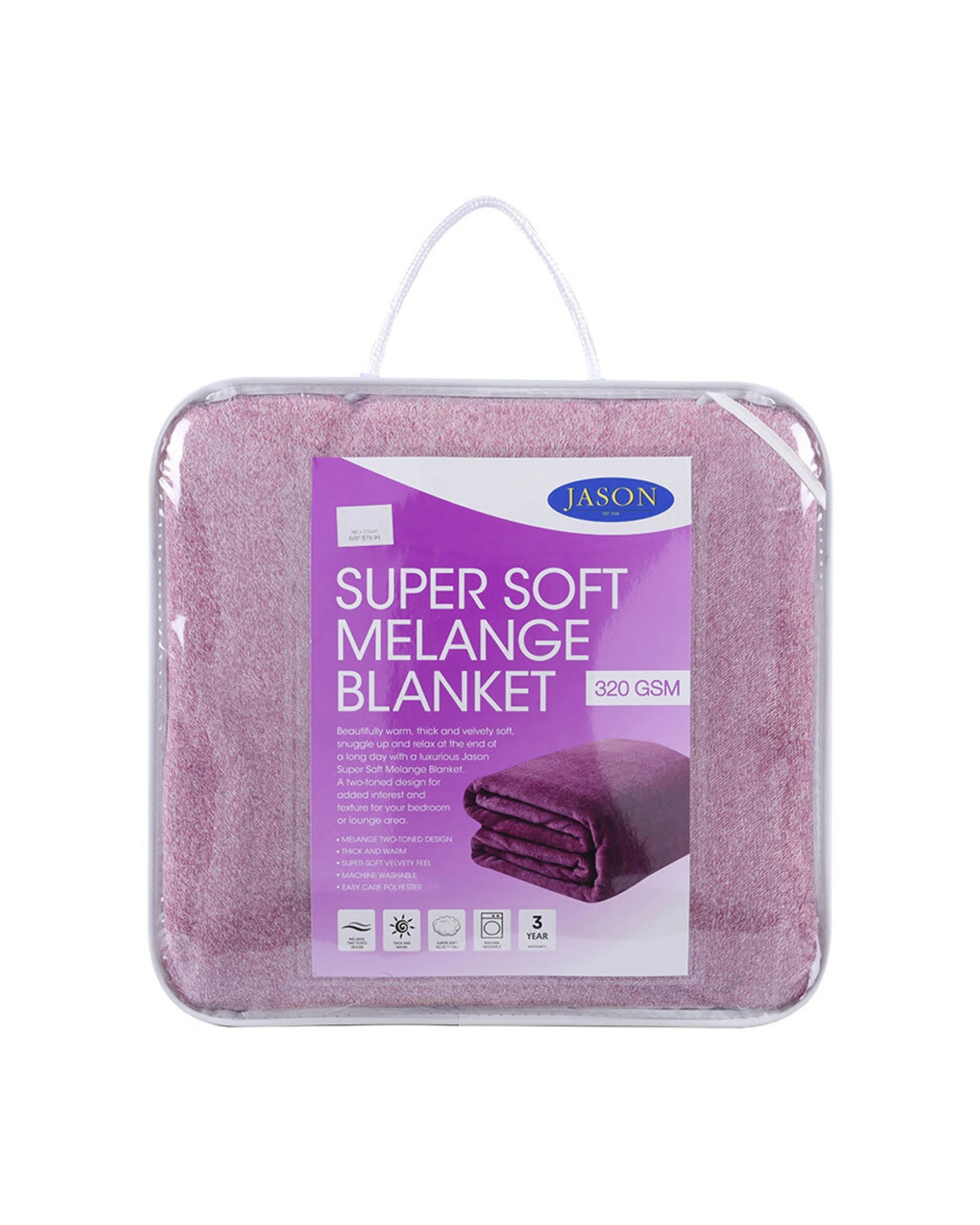 4 Jason Bed Melange 320GSM Blanket Super Soft Machine Washable - Pink, 4 of 4