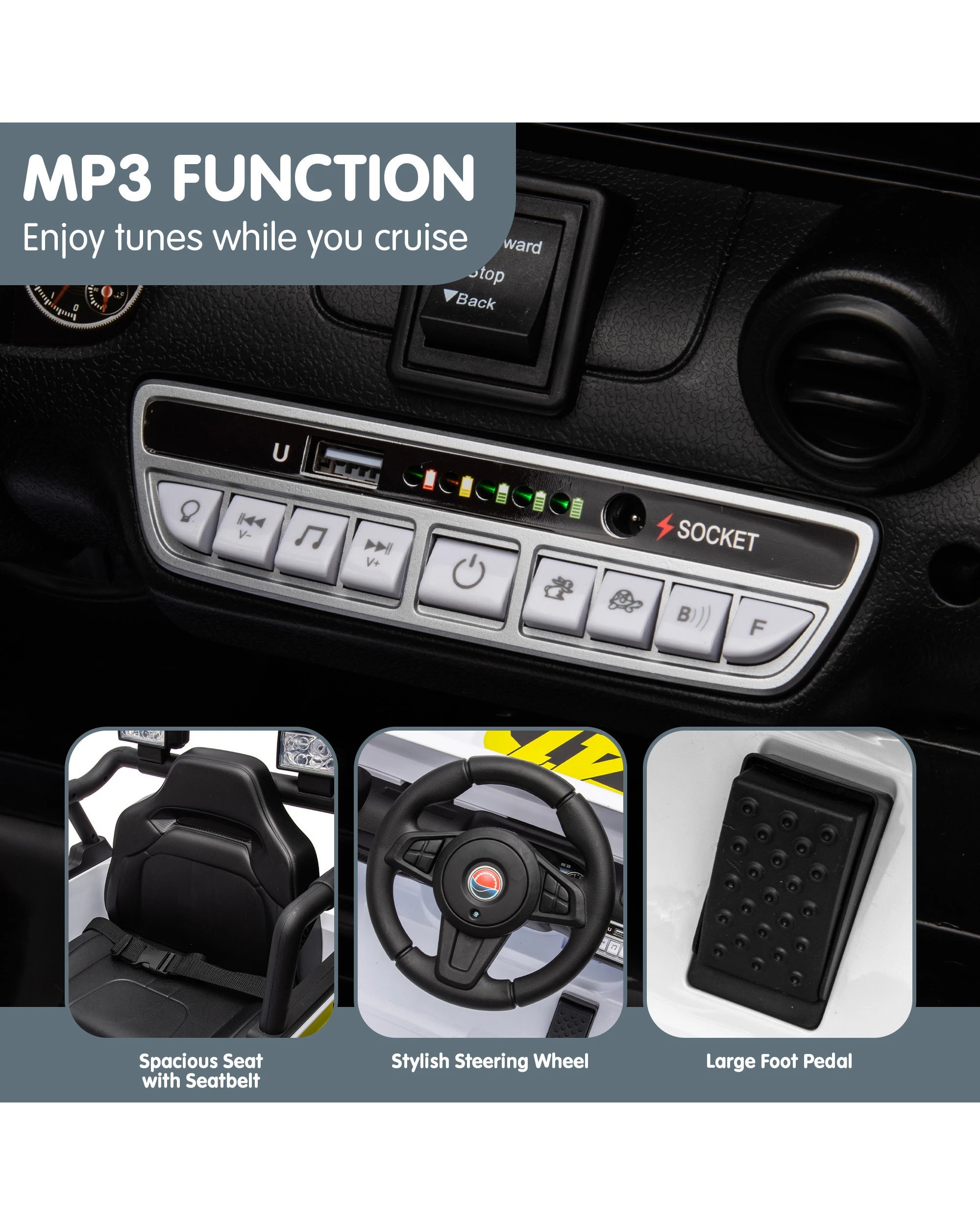 5 Kahuna S619 Gravity Kids Electric Ride On Car - White, 5 of 10