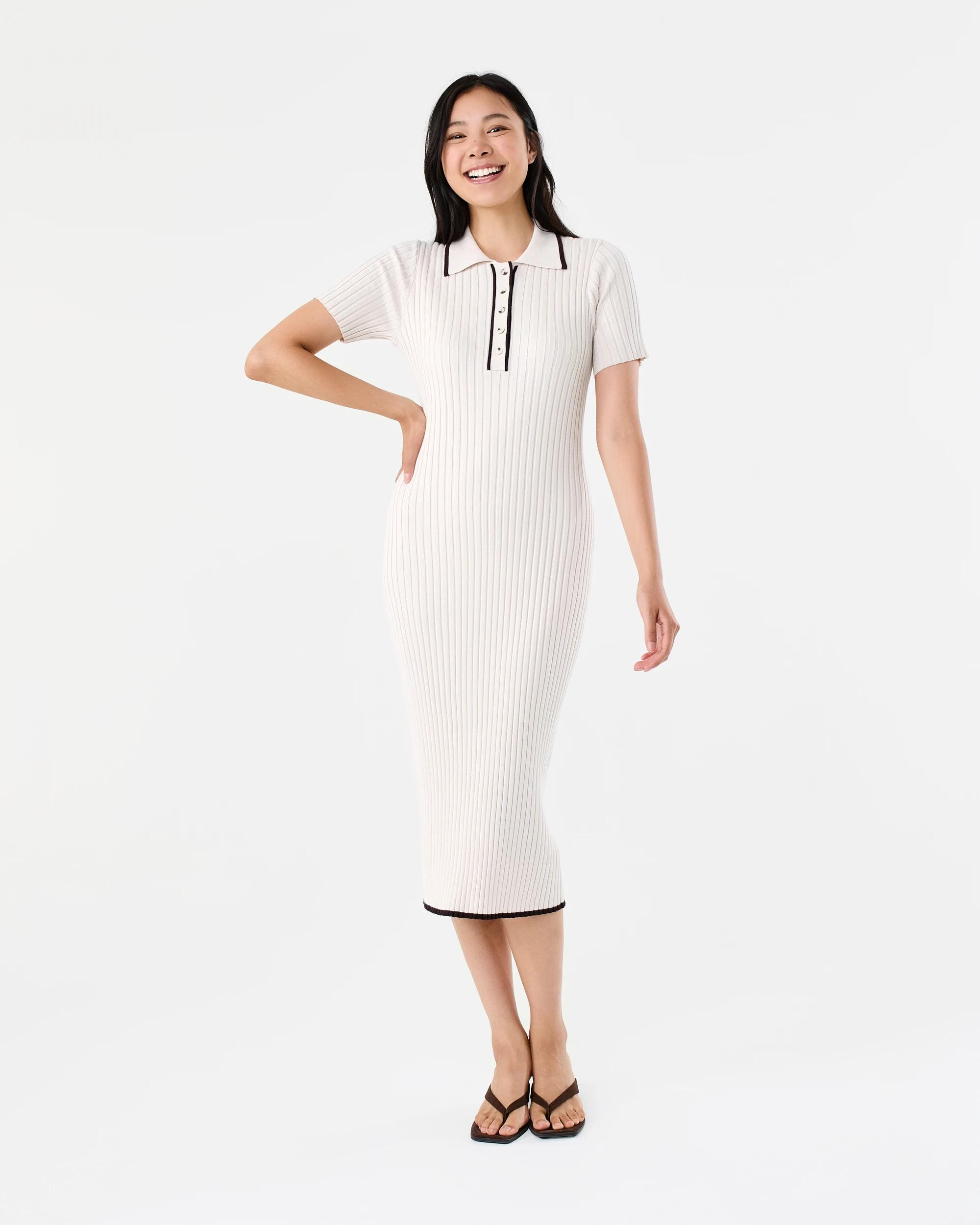 1 Short Sleeve True Knit Polo Midi Dress Nat Beige, 1 of 6