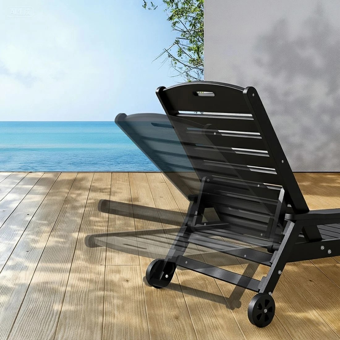 4 Gardeon Sun Lounge Lounger Beach Chair HDPE Patio Outdoor Furniture with Wheels - Black, 4 of 6