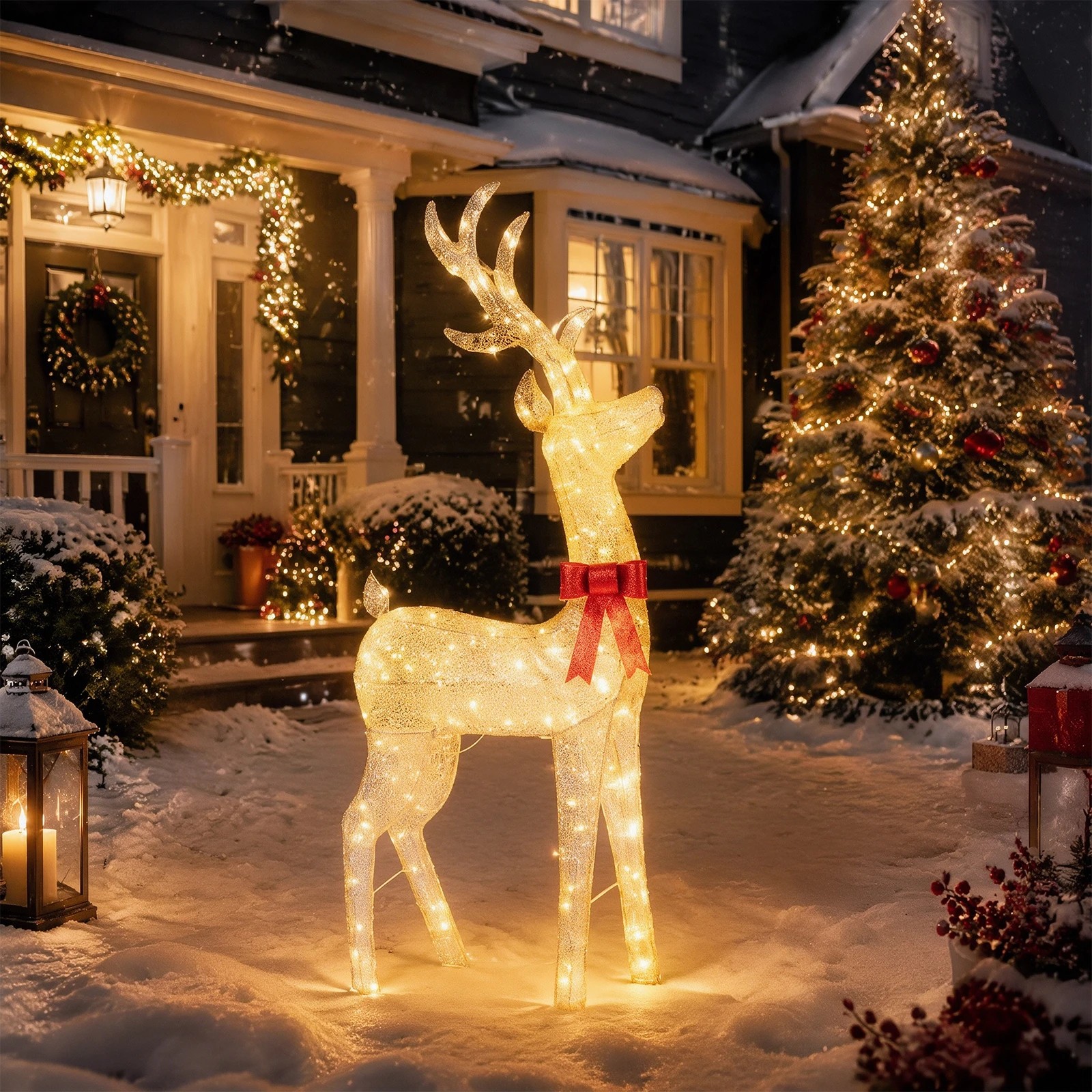 Costway Lighted Golden Christmas Reindeer Outdoor Head-Shaking Buck ...