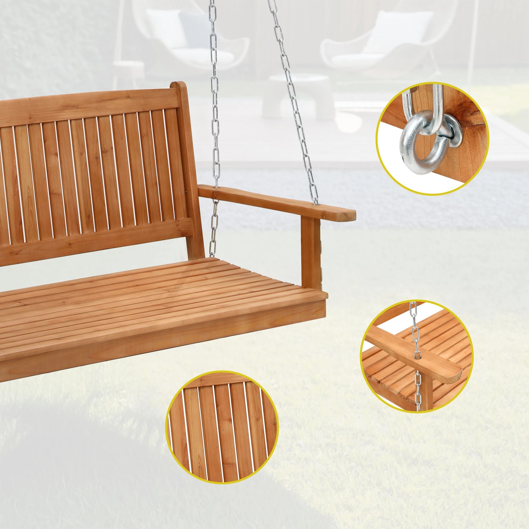 6 Gardeon Wooden 2-Seater Outdoor Swing Chair with Stand Hanging Chair Patio Garden Furniture 200kg Capacity - Multi, 6 of 7
