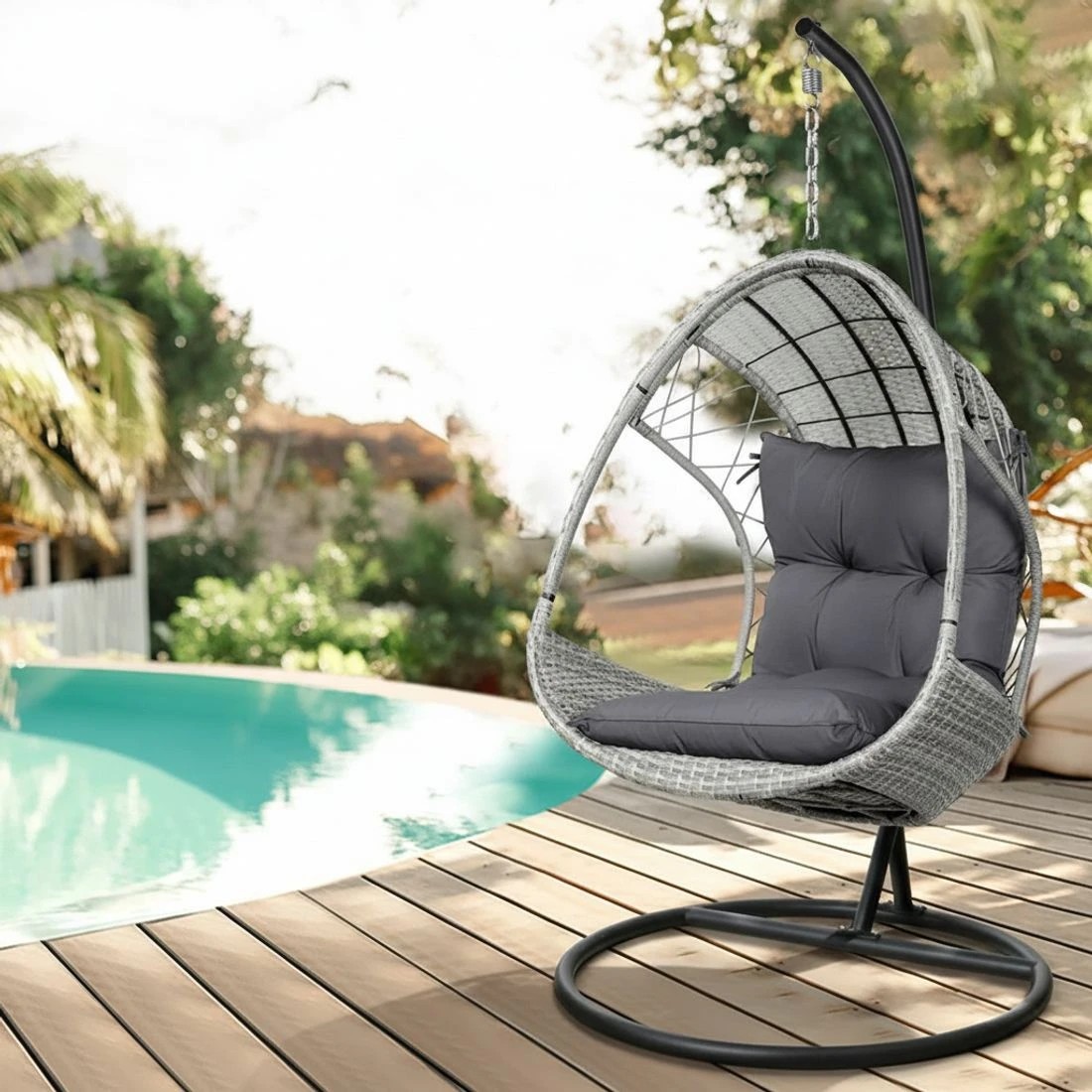 5 Gardeon Outdoor Egg Swing Chair Wicker Furniture Pod Stand Armrest Light - Grey, 5 of 6