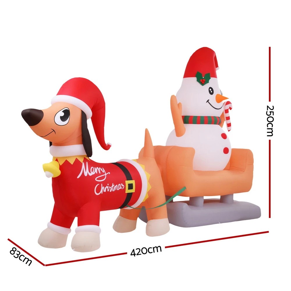 2 Jingle Jollys Christmas Inflatable Snowman Dog 4.2M Tall Outdoor Decorations Illuminated - Multi, 2 of 7