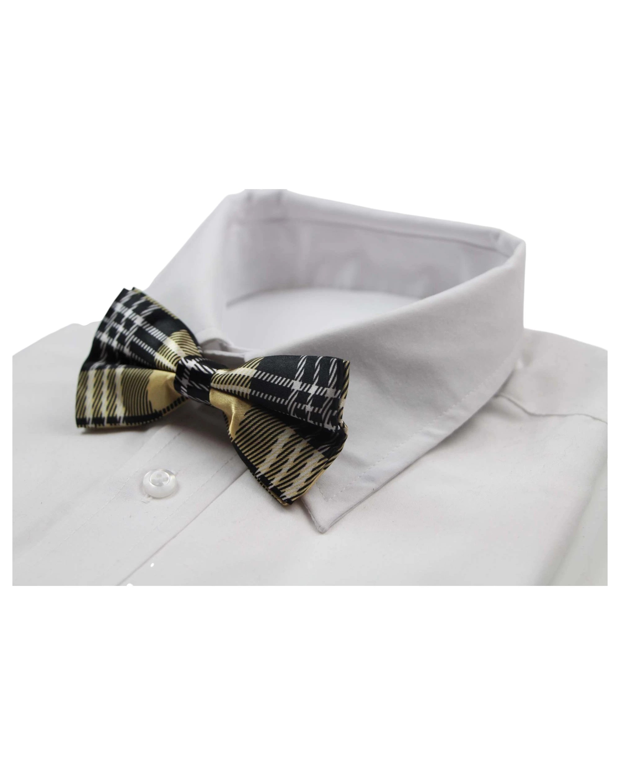 1 Zasel Mens Gold Tarten Plaid Patterned Bow Tie, 1 of 3