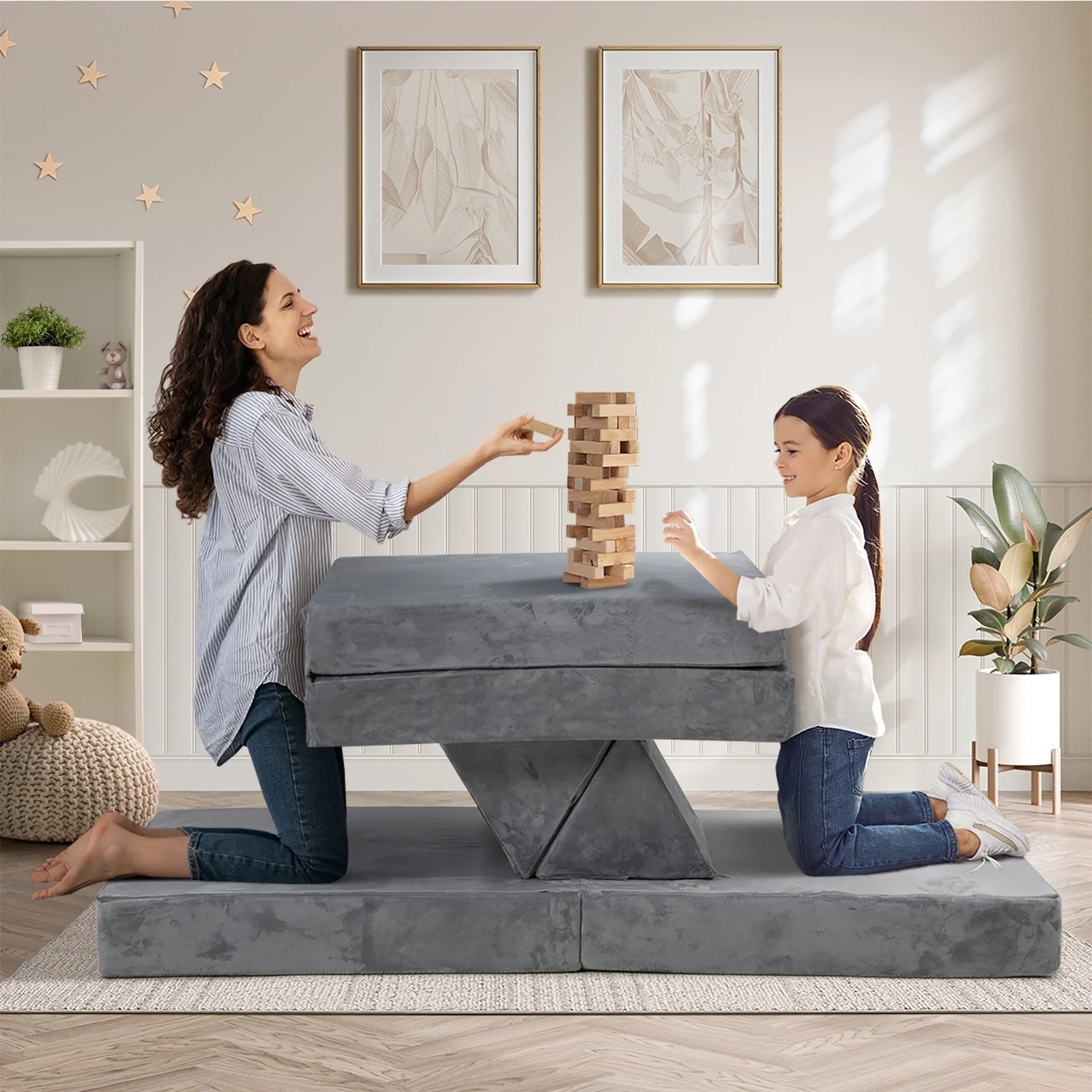 4 Oikiture 4Pcs Kids Sofa Play Couch Modular Lounge Cushion Convertible Playset - Grey, 4 of 8