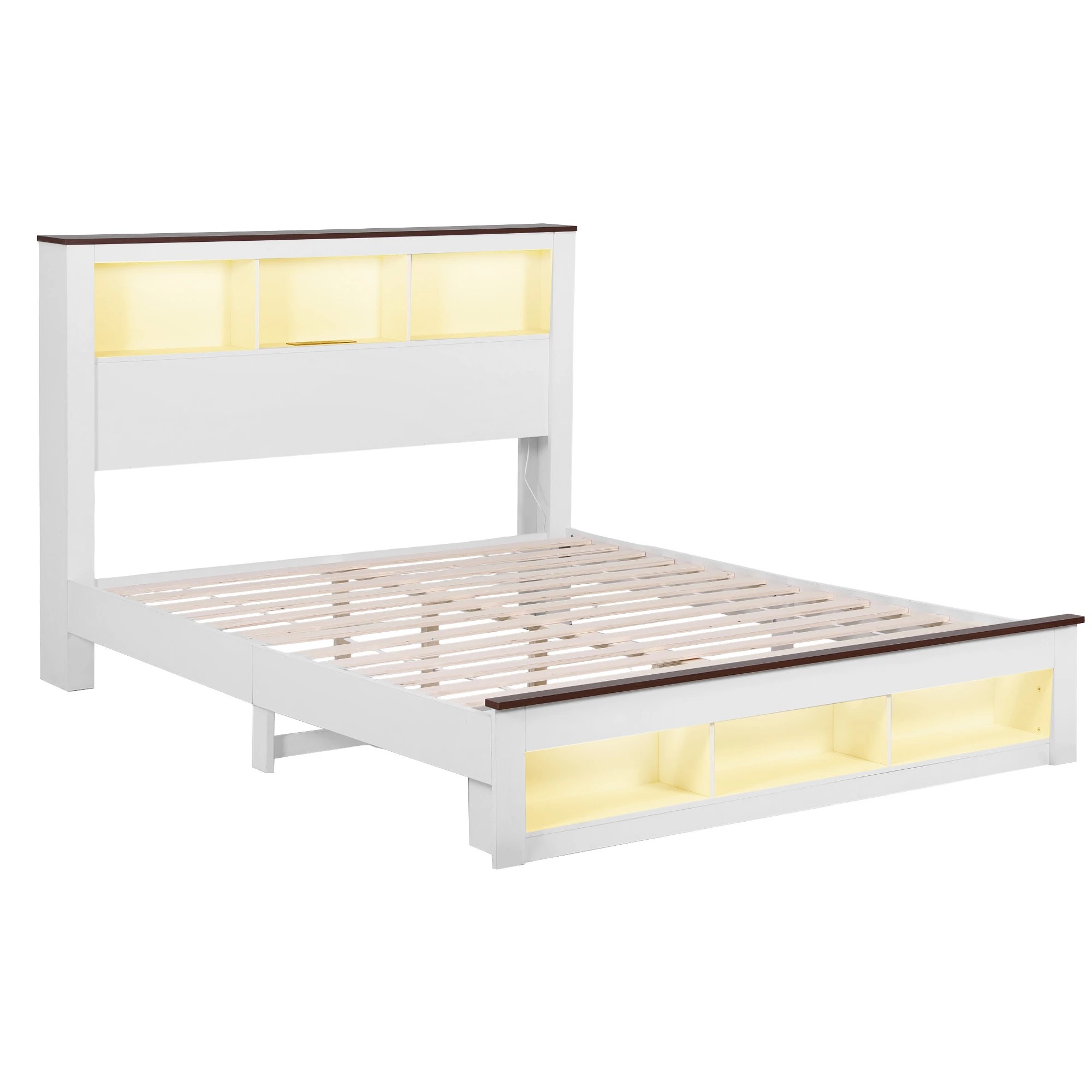 1 Artiss Queen Bed Frame with Storage Bookcase Headboard and Footboard - White, 1 of 7