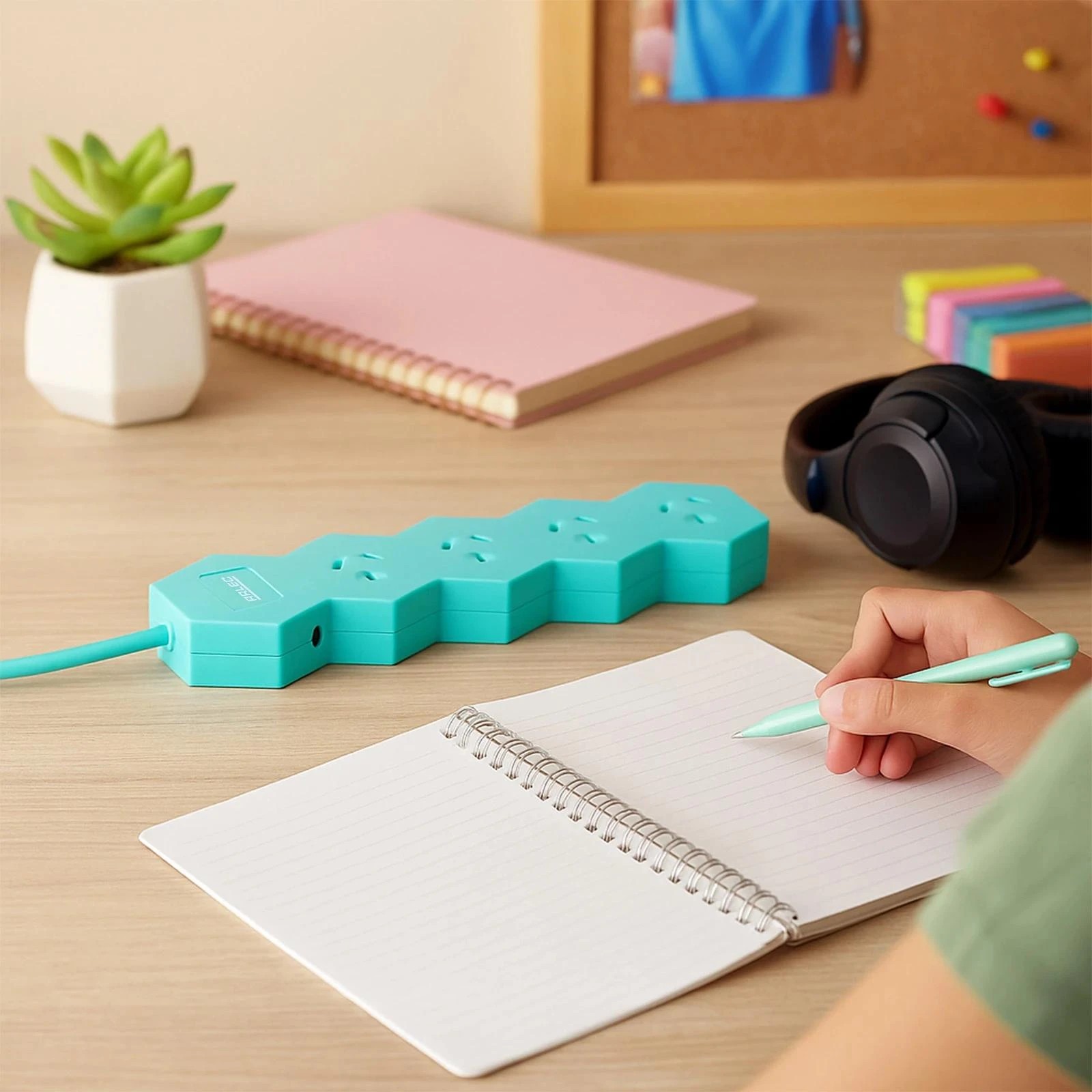 1 Arlec 4 Outlet Lightning Overload Protected Powerboard - Teal - Green, 1 of 5