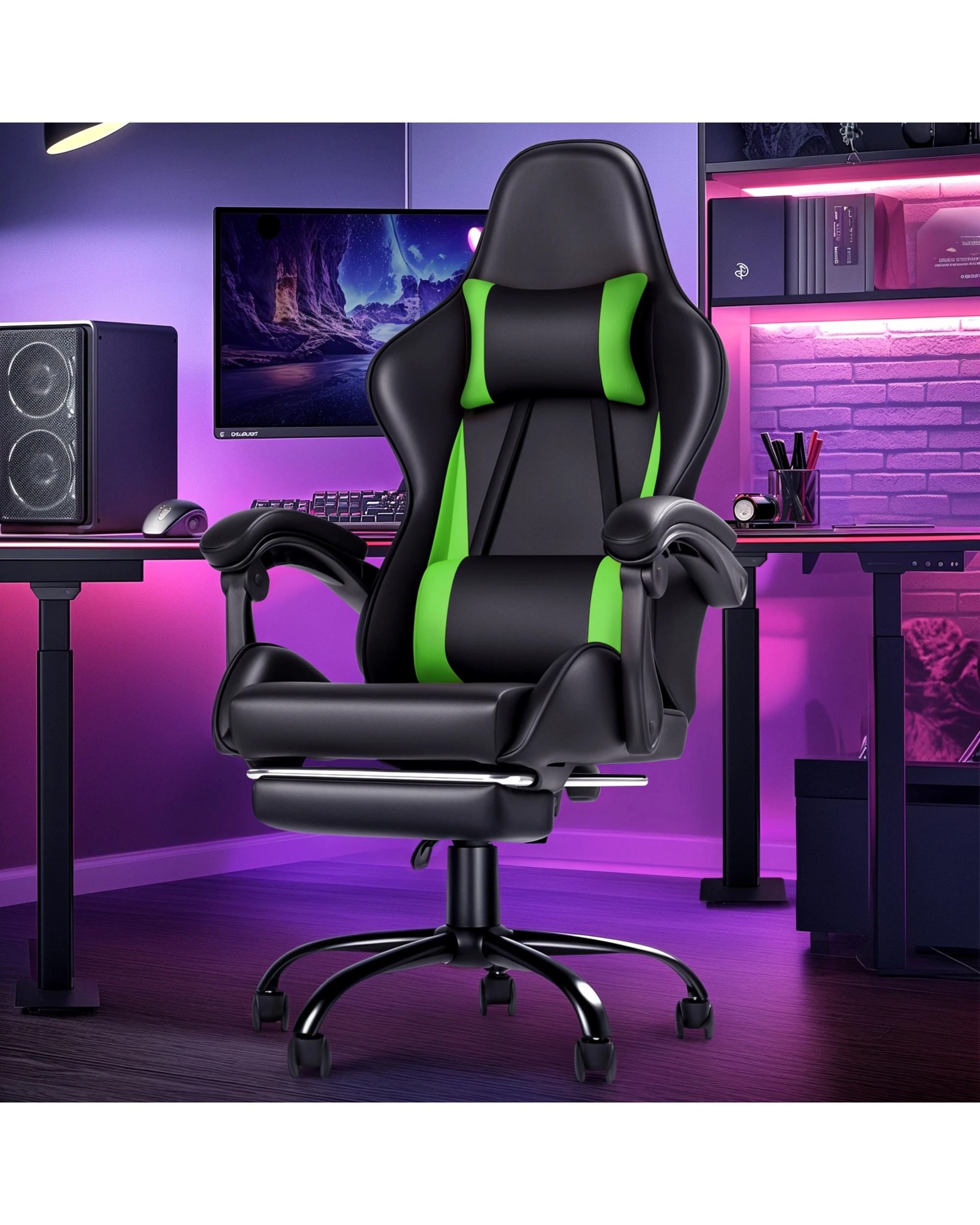 7 Advwin Gaming Chair with Lumbar Cushion - Green, 7 of 8