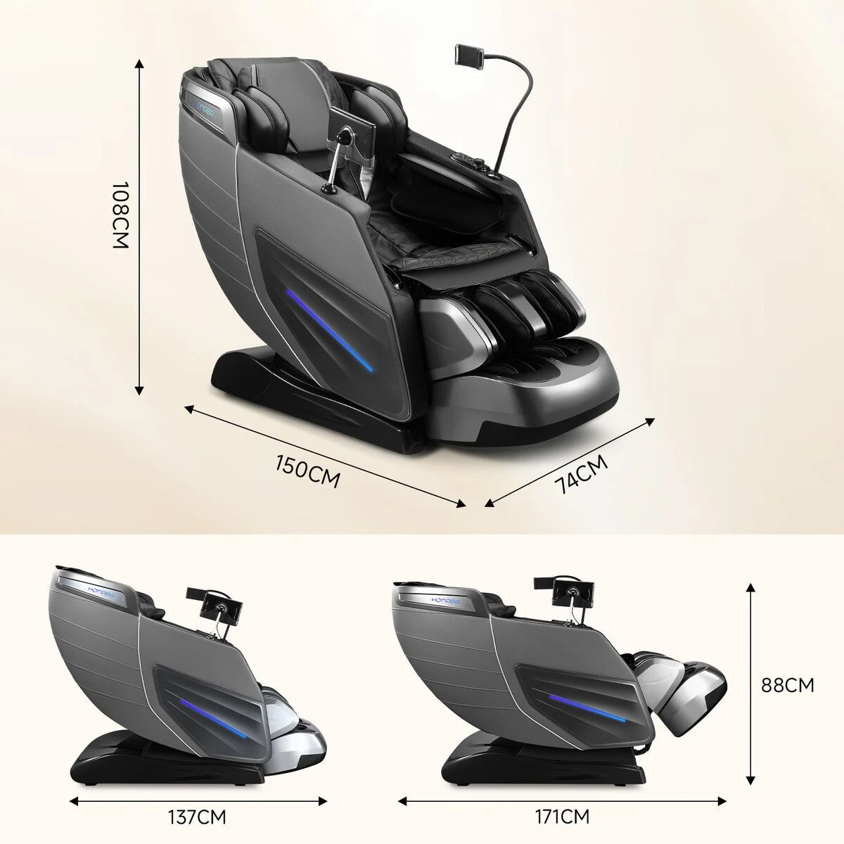 2 HOMASA 4D Massage Chair Electric Shiatsu Full Body Massager Recliner, 2 of 2
