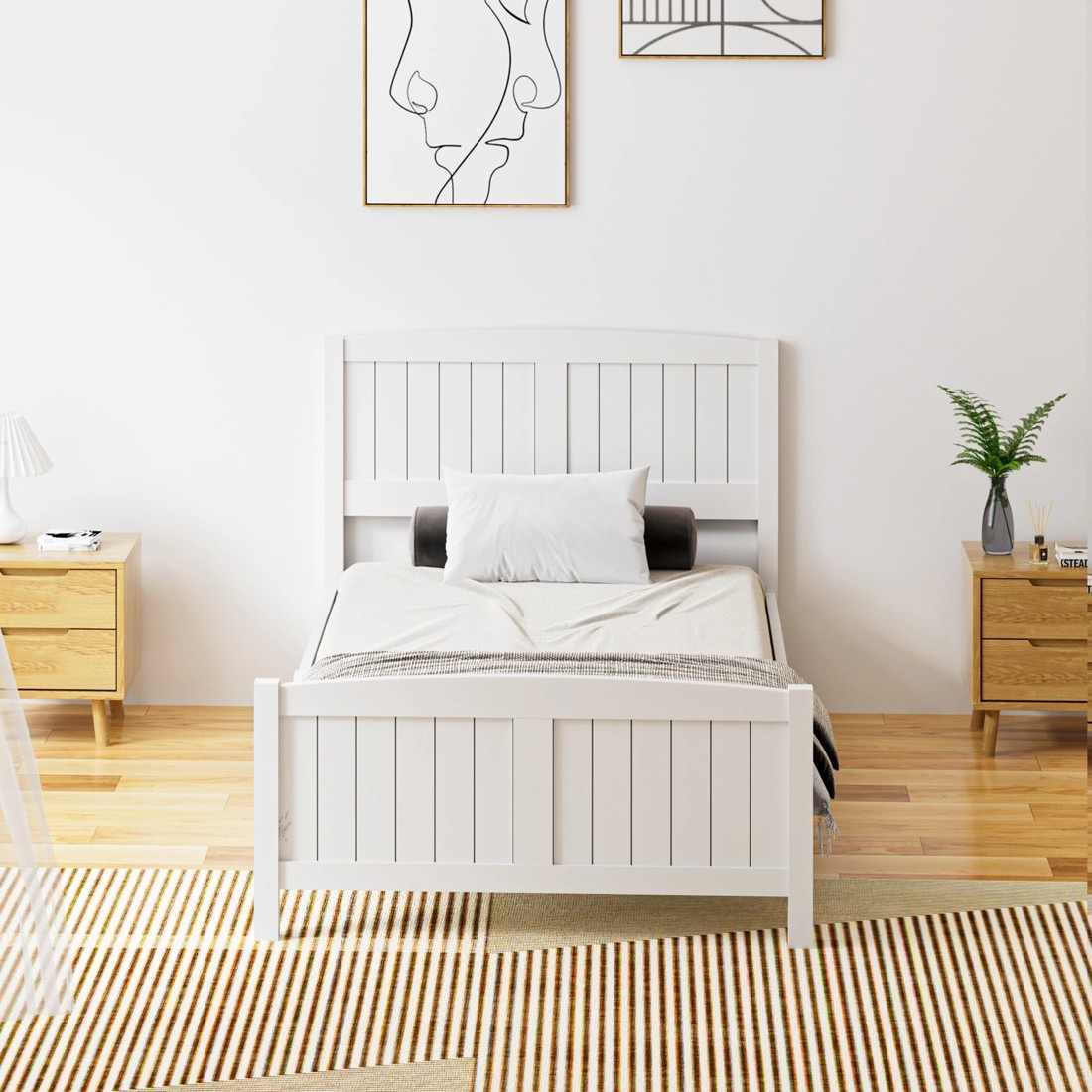 3 Oikiture Bed Frame King Singe Size Wooden Base Timber Platform
 - White, 3 of 10