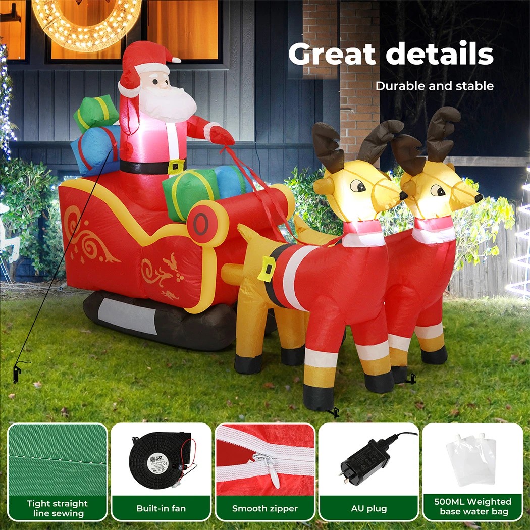 1 Santaco 2.2M Xmas Inflatable Decor Christmas Sleigh And Reindeer, 1 of 7