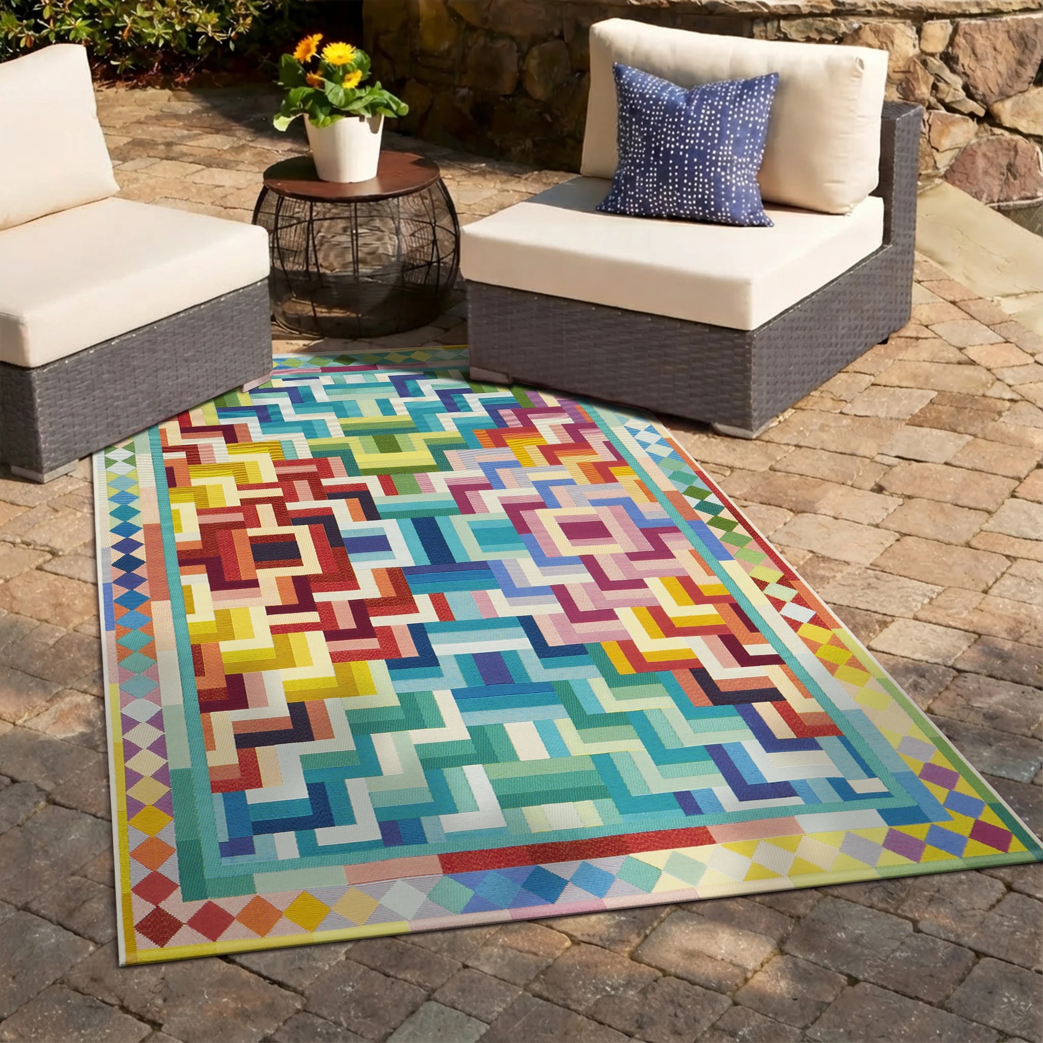 1 Common Ground Rugs Horizon Tala 160x100cm - Small Outdoor Rug - Multi, 1 of 8