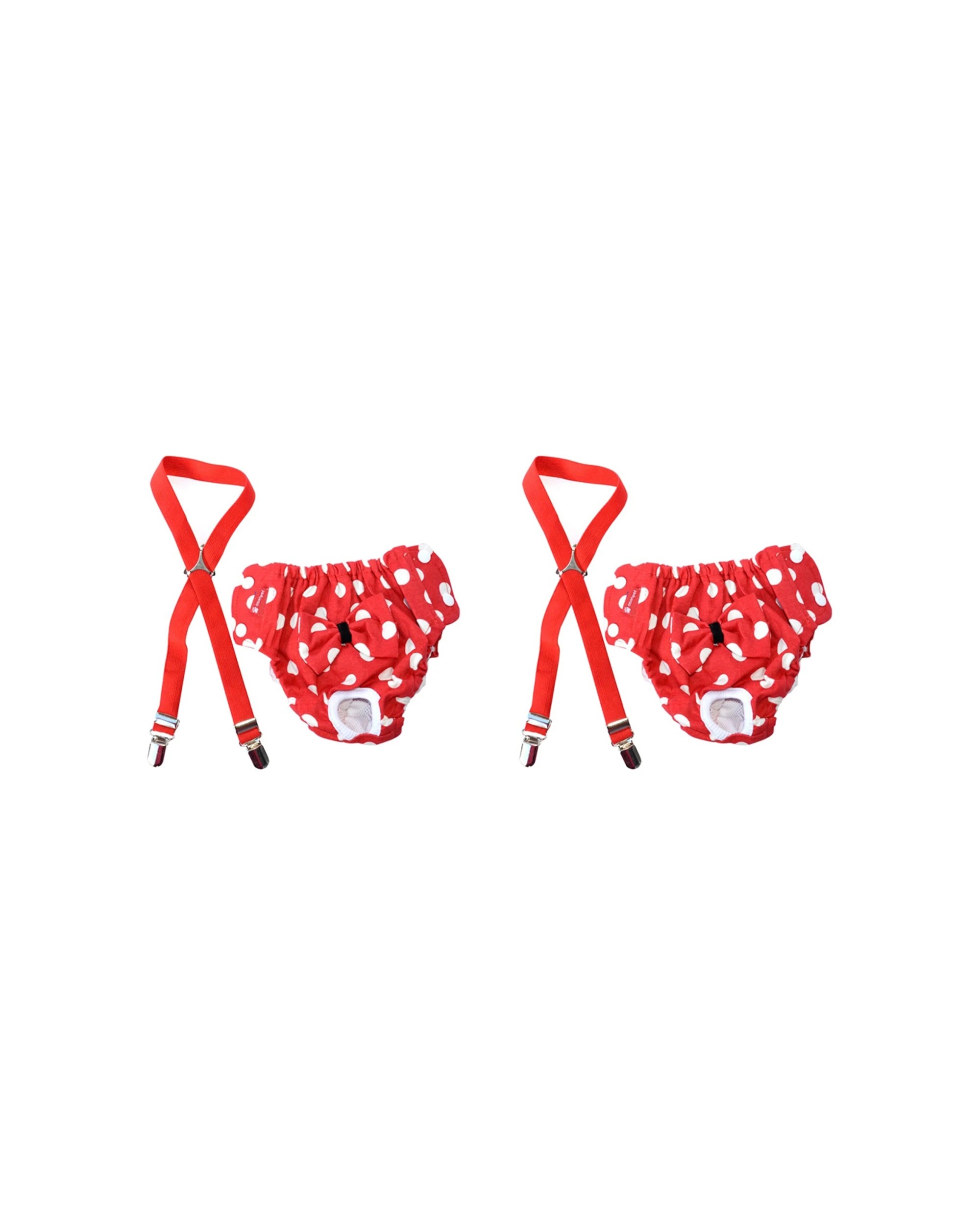 1 Cotton More 2pc Female Dog Reusable Sanitary Underpants Diaper Polka Dots XS - Red, 1 of 9