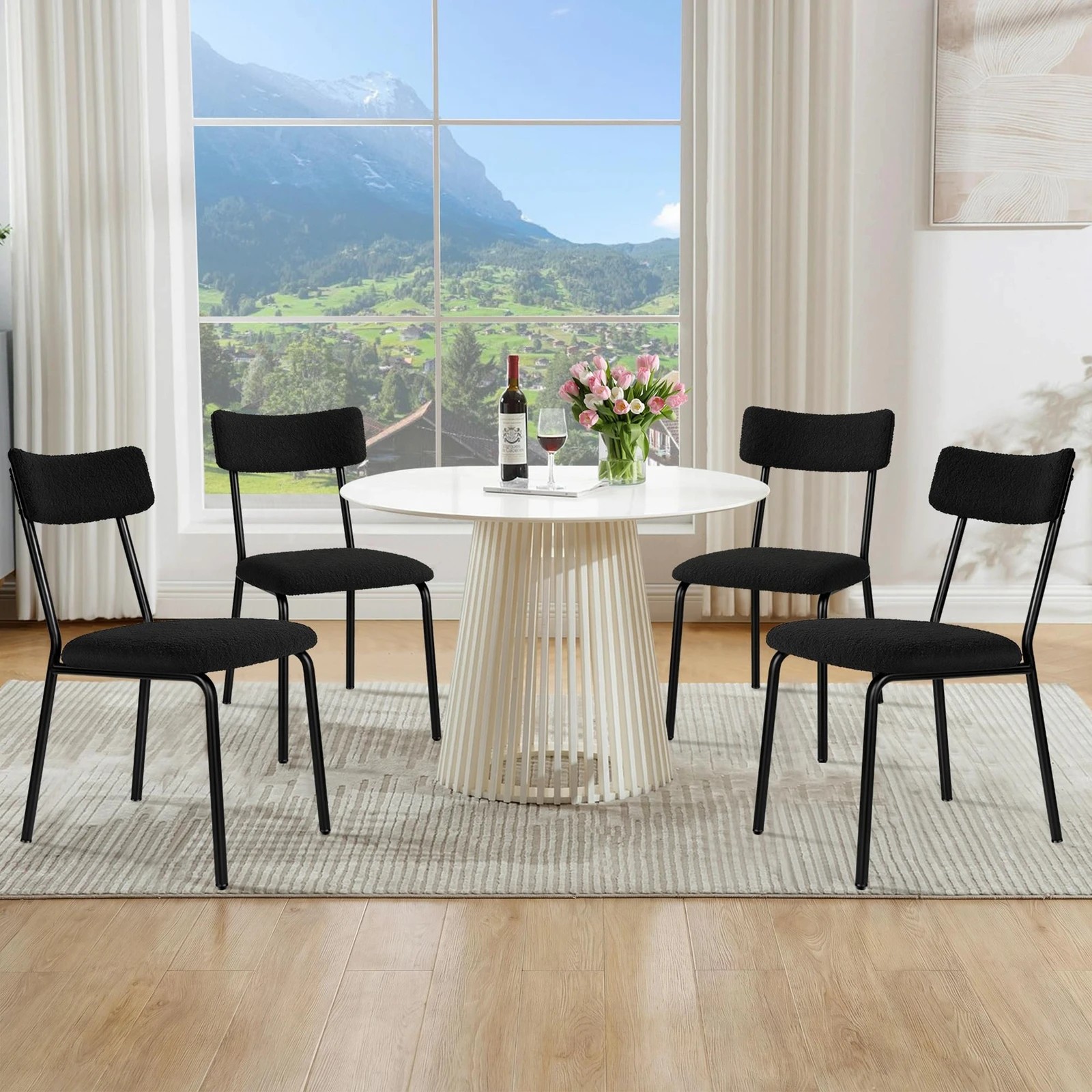 10 Alfordson 4x Dining Chairs Accent Kitchen Lounge Rectangular Back Sherpa - Black, 10 of 10