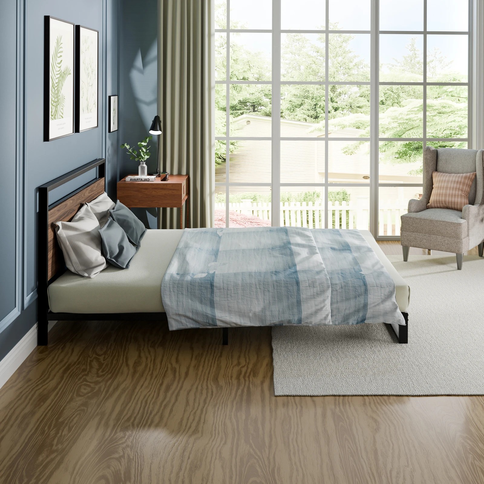 6 Alfordson Metal Bed Frame Queen Size Industrial Platform Mattress Base - Wood - Natural, 6 of 10