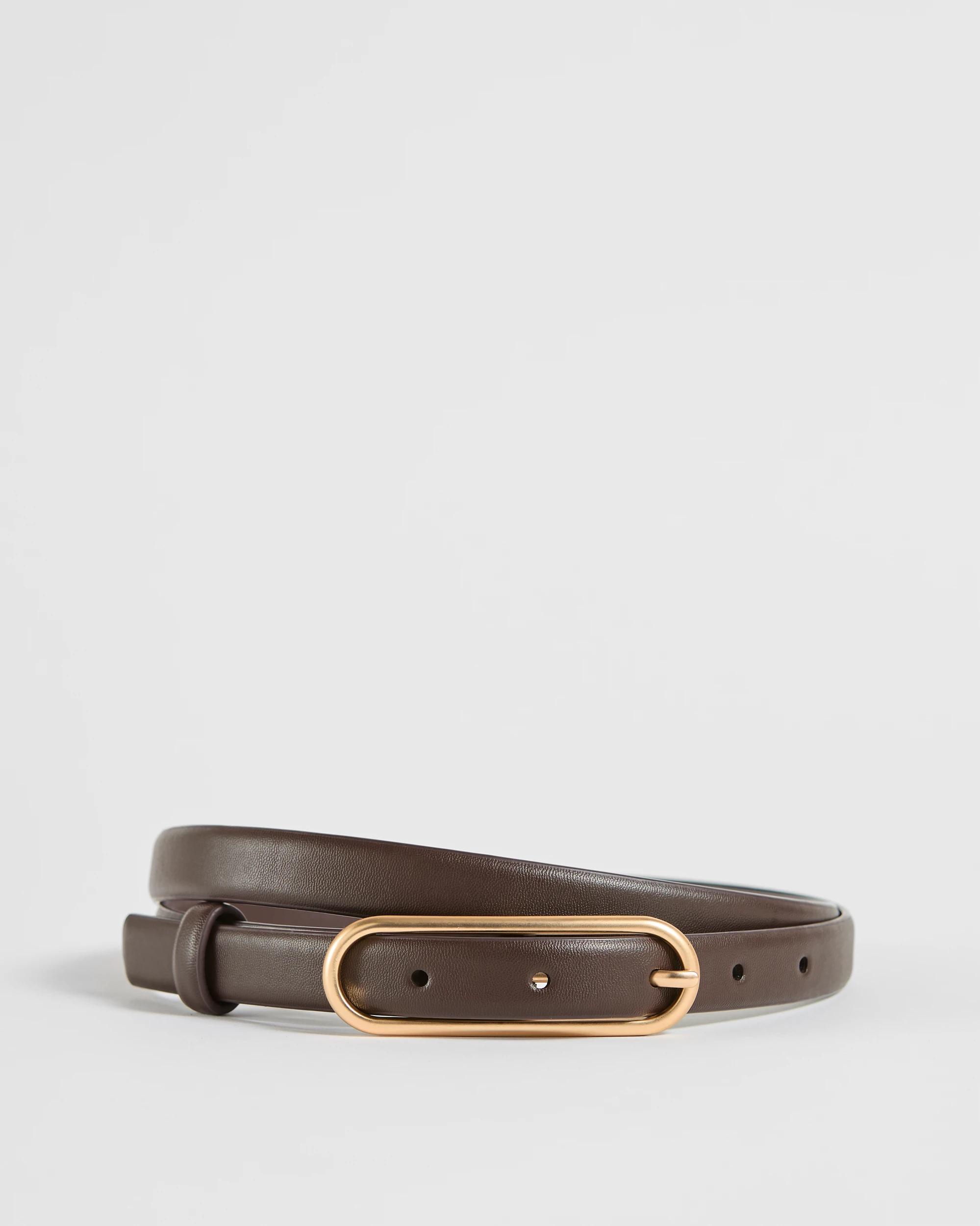 1 Target Woman Elongated Oval Buckle Slim Belt CHOCOLATE, 1 of 3