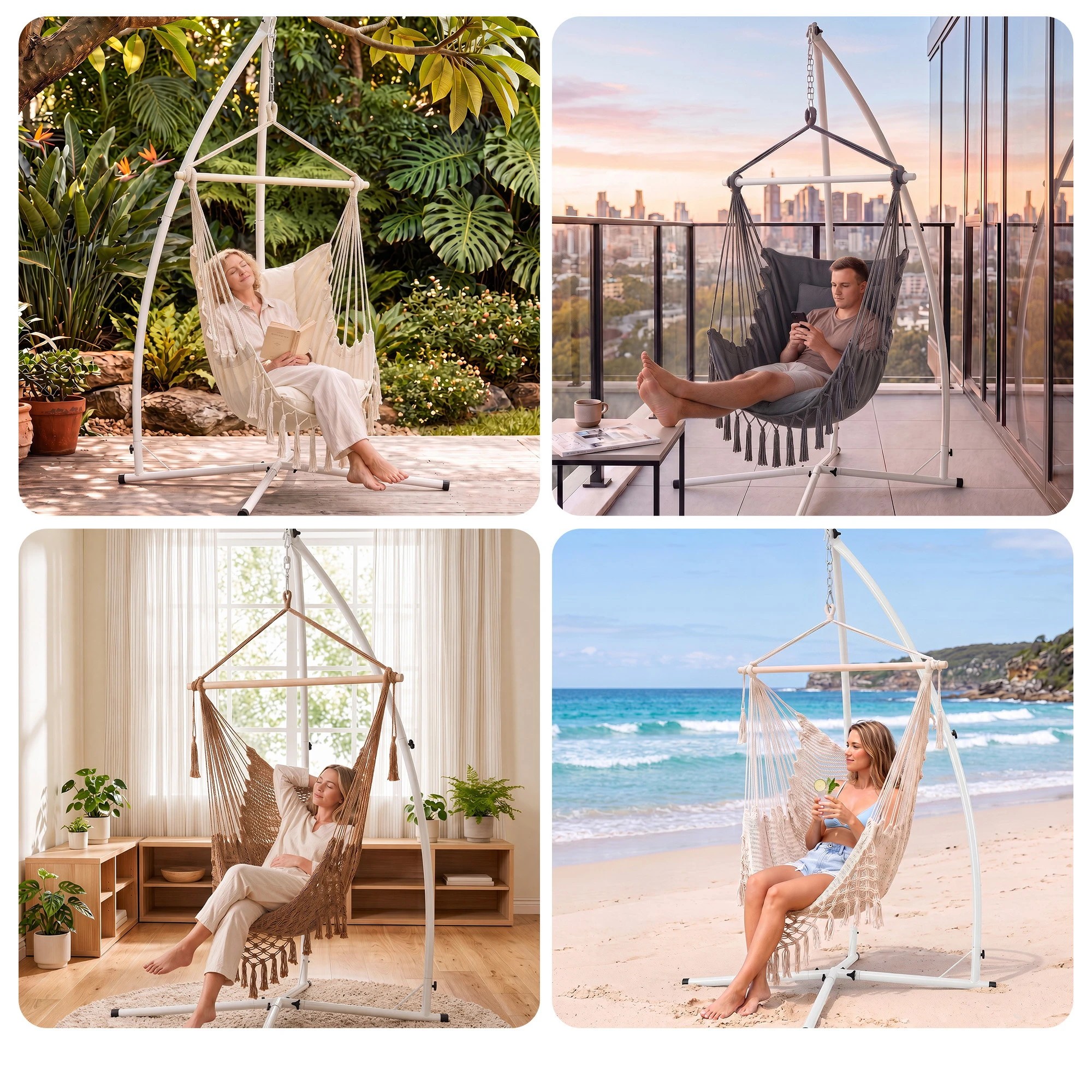 8 Gardeon Hammock Stand 150kg Capacity White Steel Frame for Hanging Hammock Chairs Outdoor Furniture - White, 8 of 9