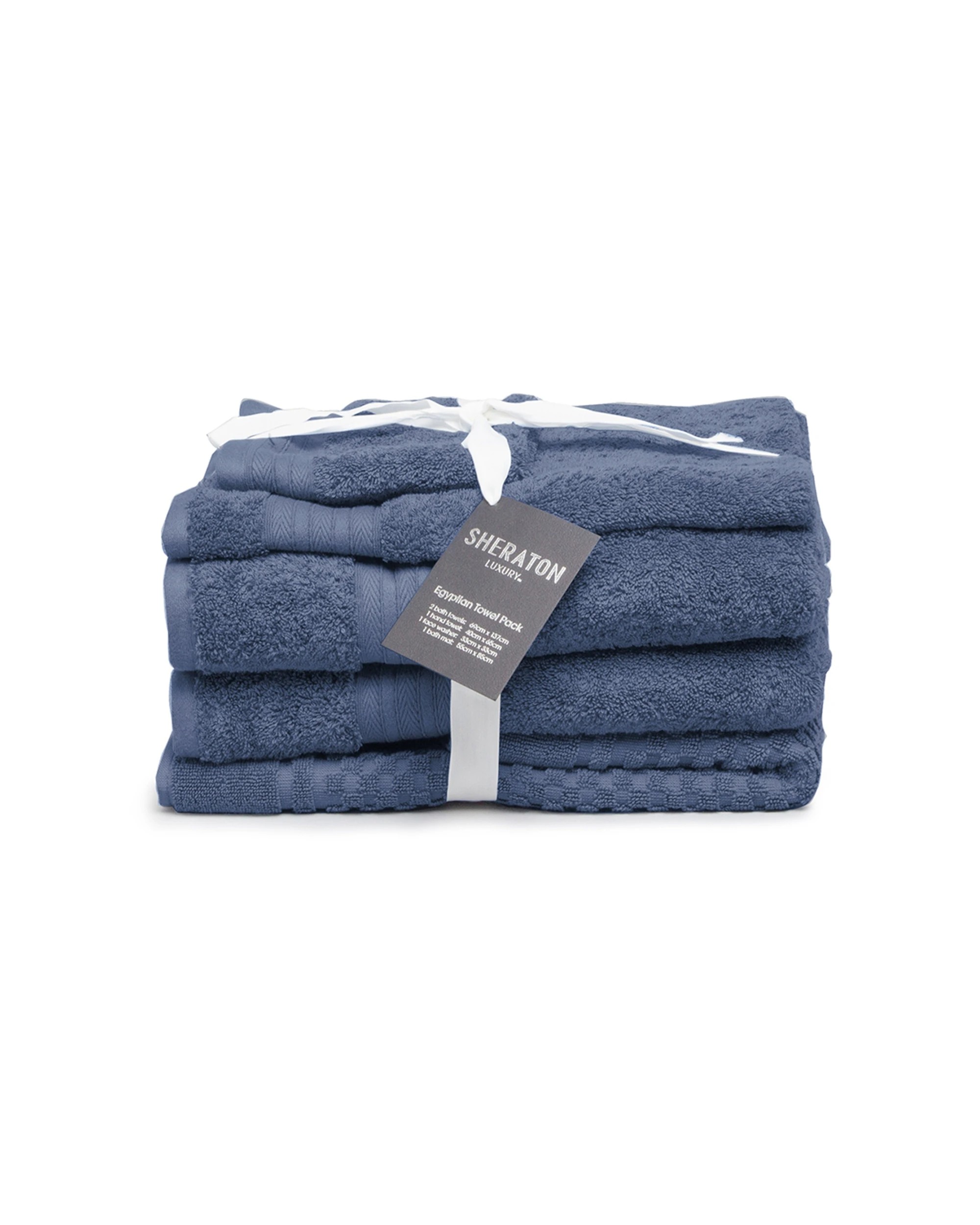 1 Sheraton Luxury 5pc Egyptian Cotton Towel Pack Bath Hand Mat Face Washer Deep
 - Blue, 1 of 3