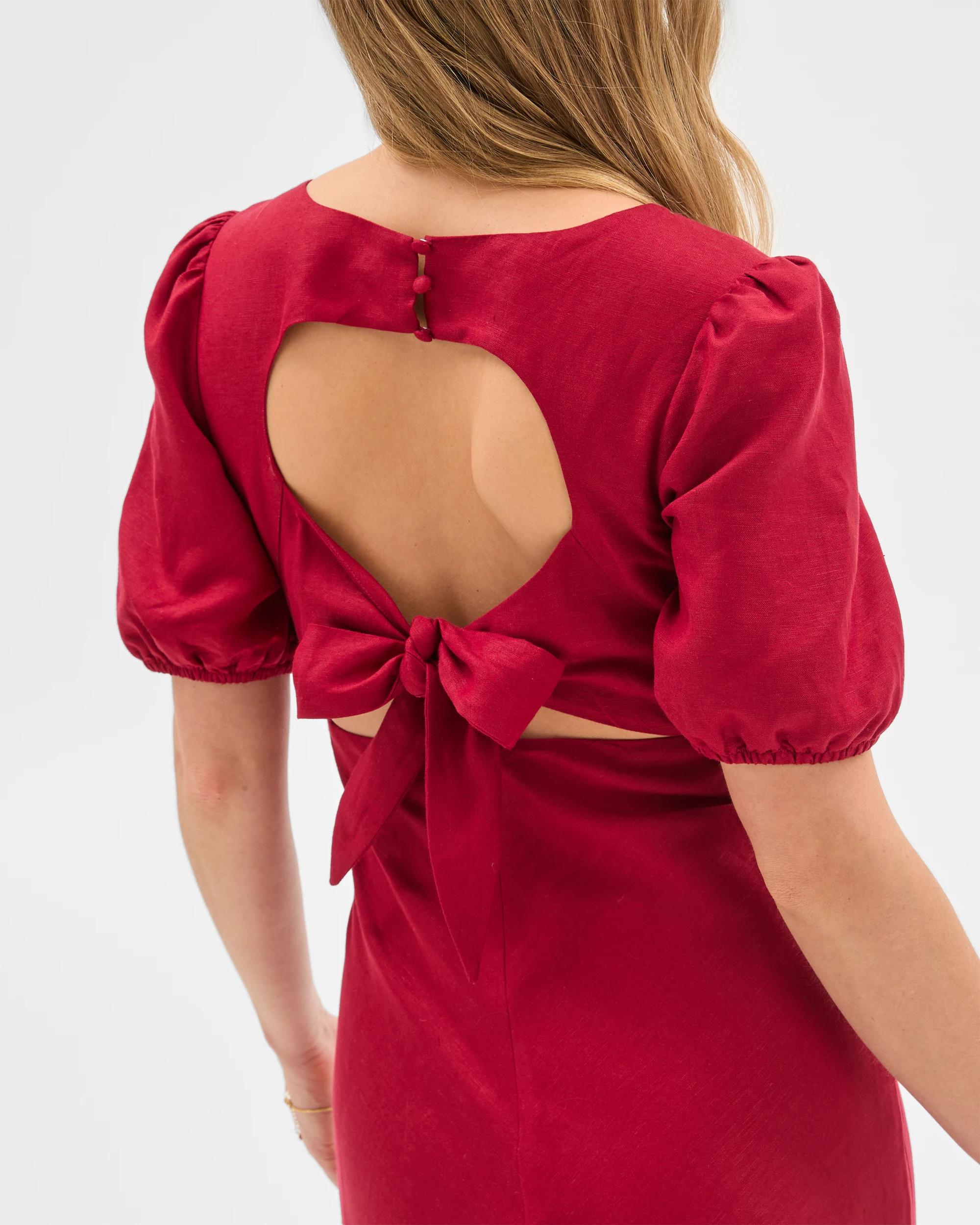 6 European Linen Blend Puff Sleeve Maxi Dress - Lily Loves RHUBARB, 6 of 6