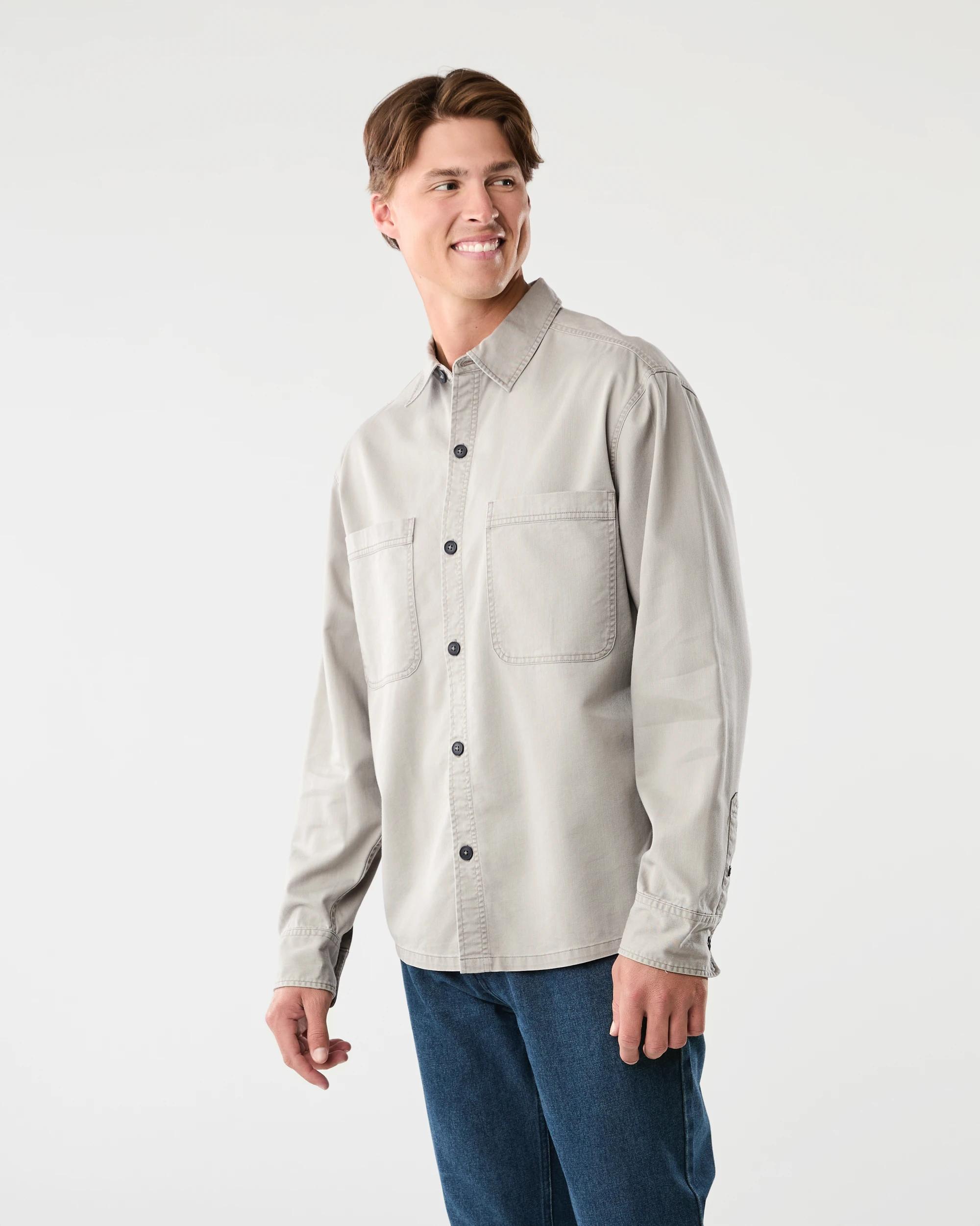 1 Long Sleeve Twill Overshirt Bge Smoke, 1 of 7