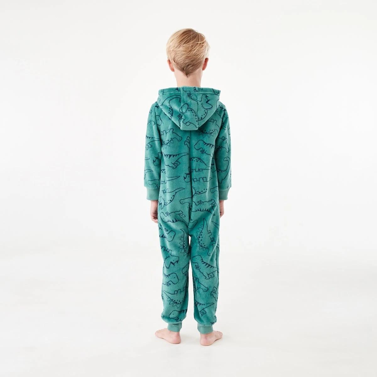 2 Novelty Fluffy All-In-One Sleepsuit Grn Dino, 2 of 9