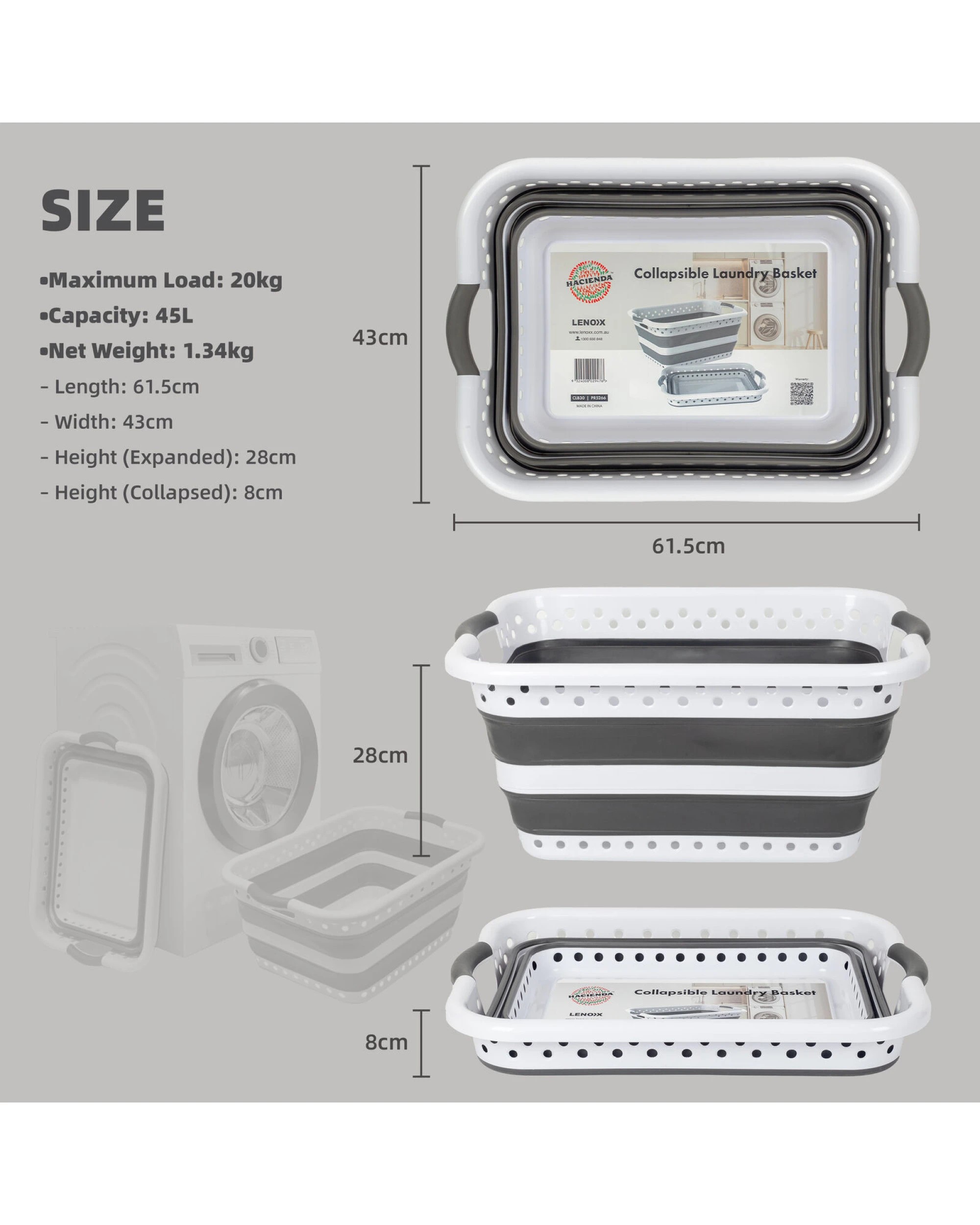 2 Hacienda 45L Space Saving  Laundry Basket,  Collapsible Hamper for Dorms, RVs, Homes & Garages, 2 of 8