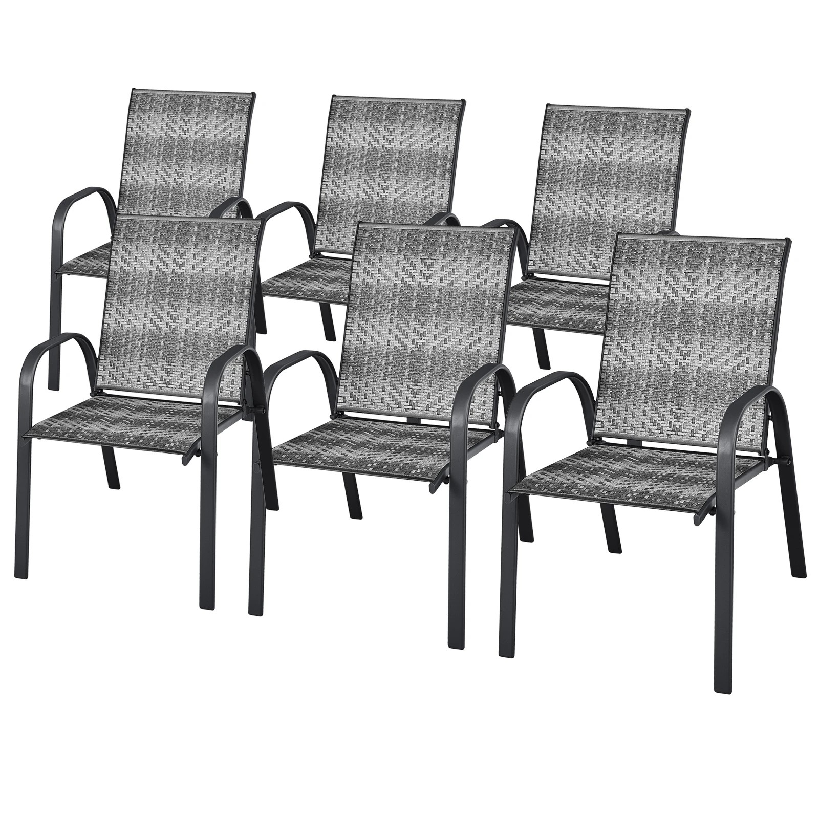 1 Costway 6x Outdoor Chairs Stackable Rattan Deck Chair Patio Armchairs Garden Backyard - Grey, 1 of 1