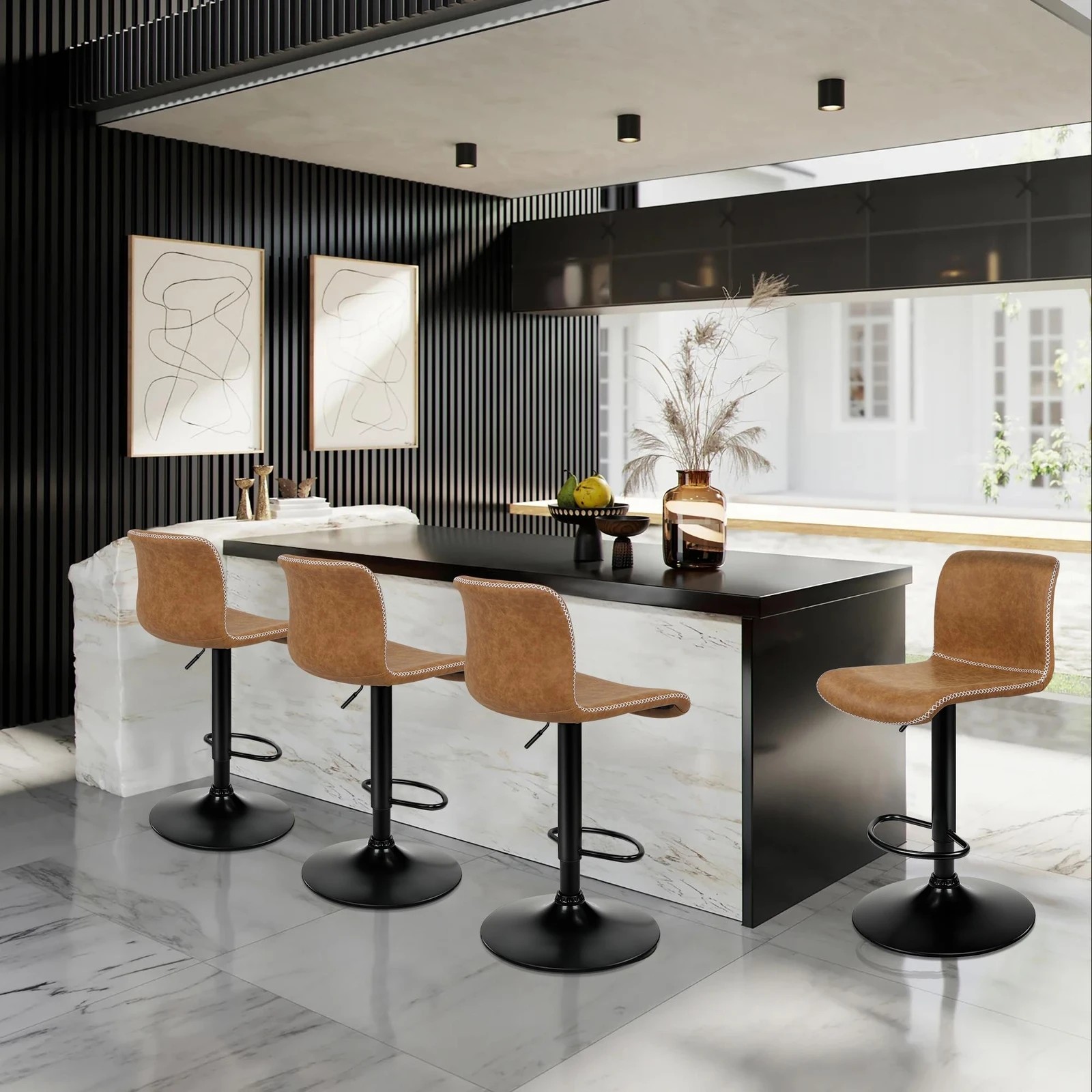 6 Alfordson 2x Bar Stools Remy Kitchen Gas Lift Swivel Chair Vintage Leather - Brown, 6 of 10